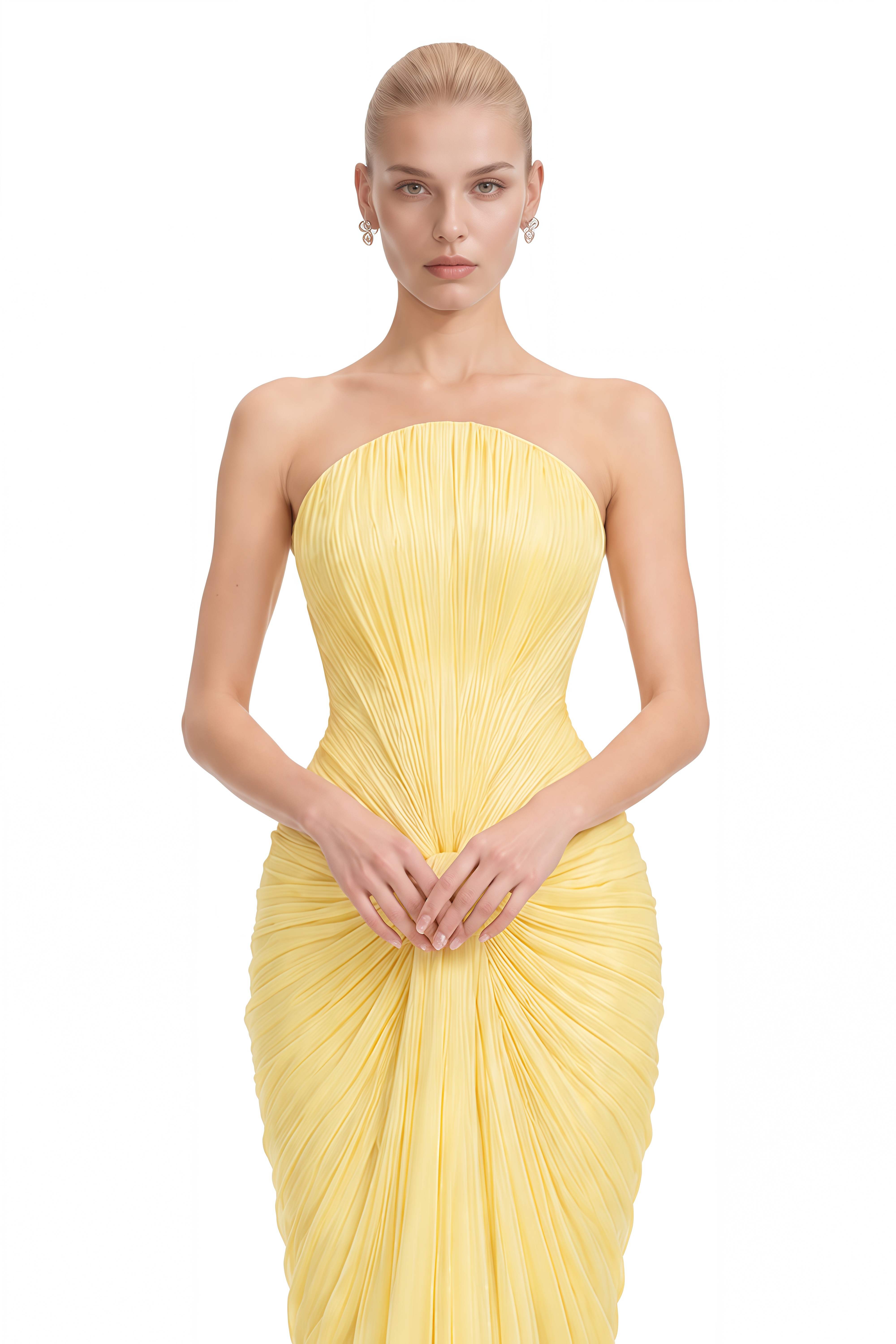 Elowen Yellow Strapless Draped Maxi Dress