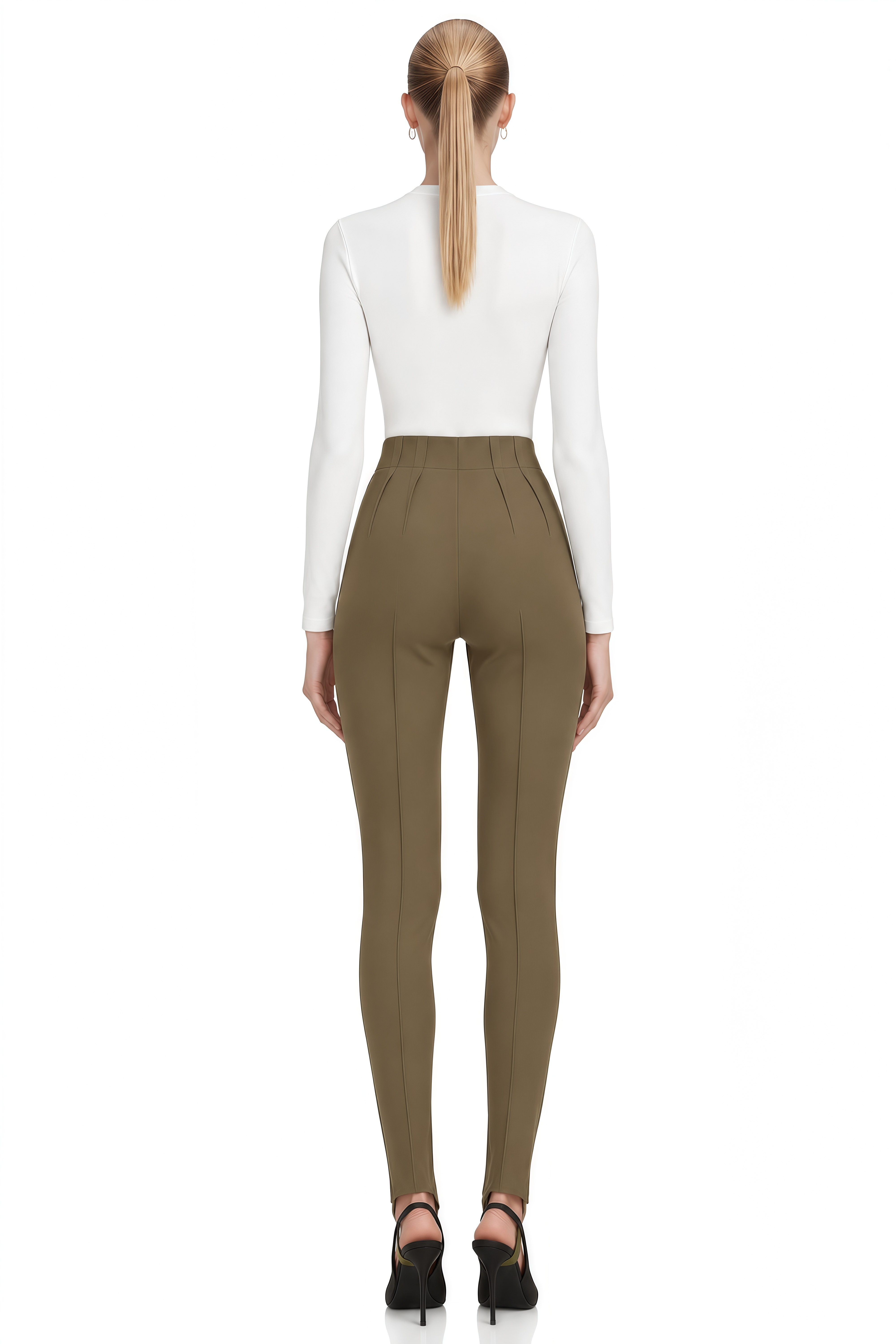 Linnea Khaki High-Waisted Pleated Trousers