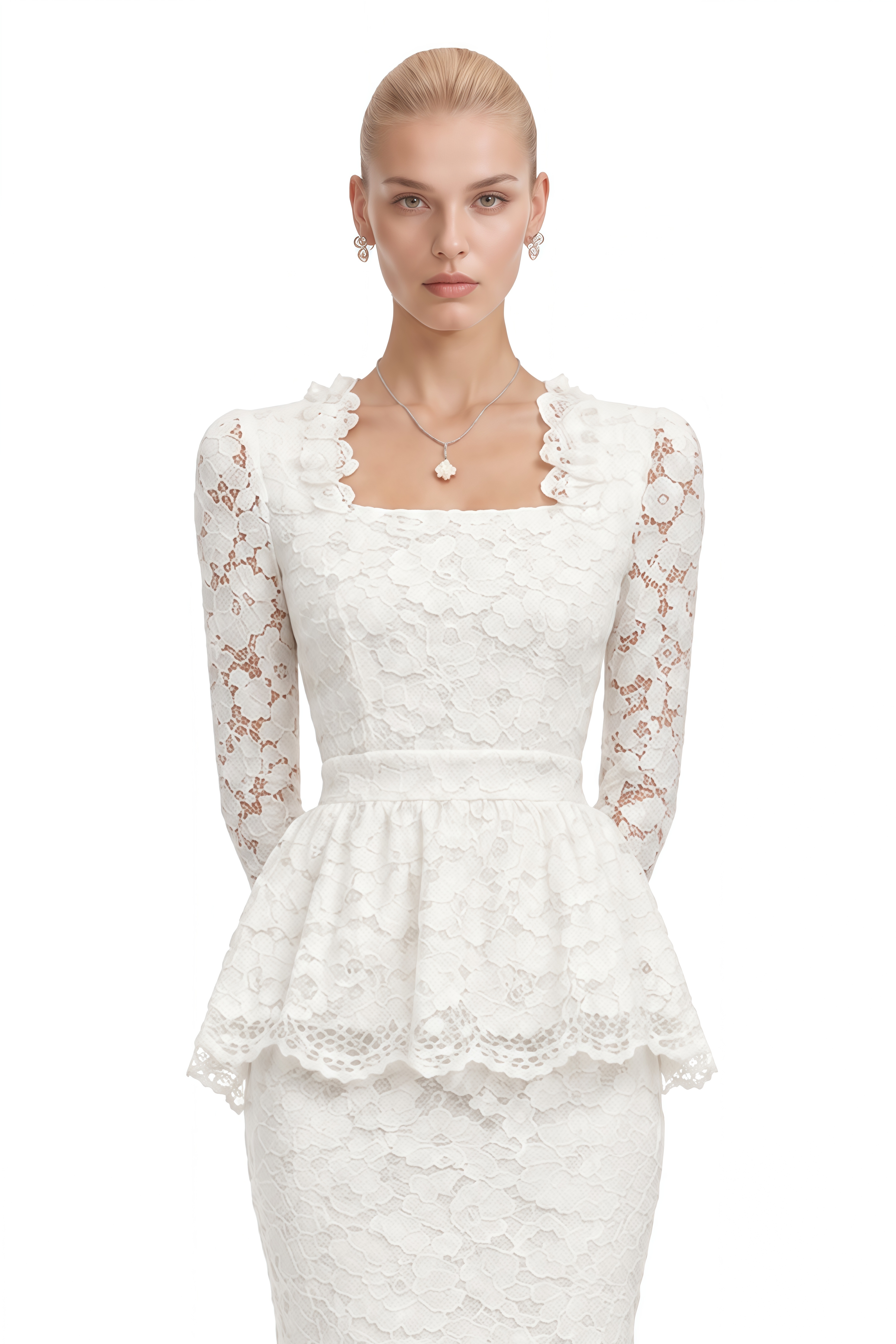 Gigi White Floral Lace Scalloped Top & Skirt Set