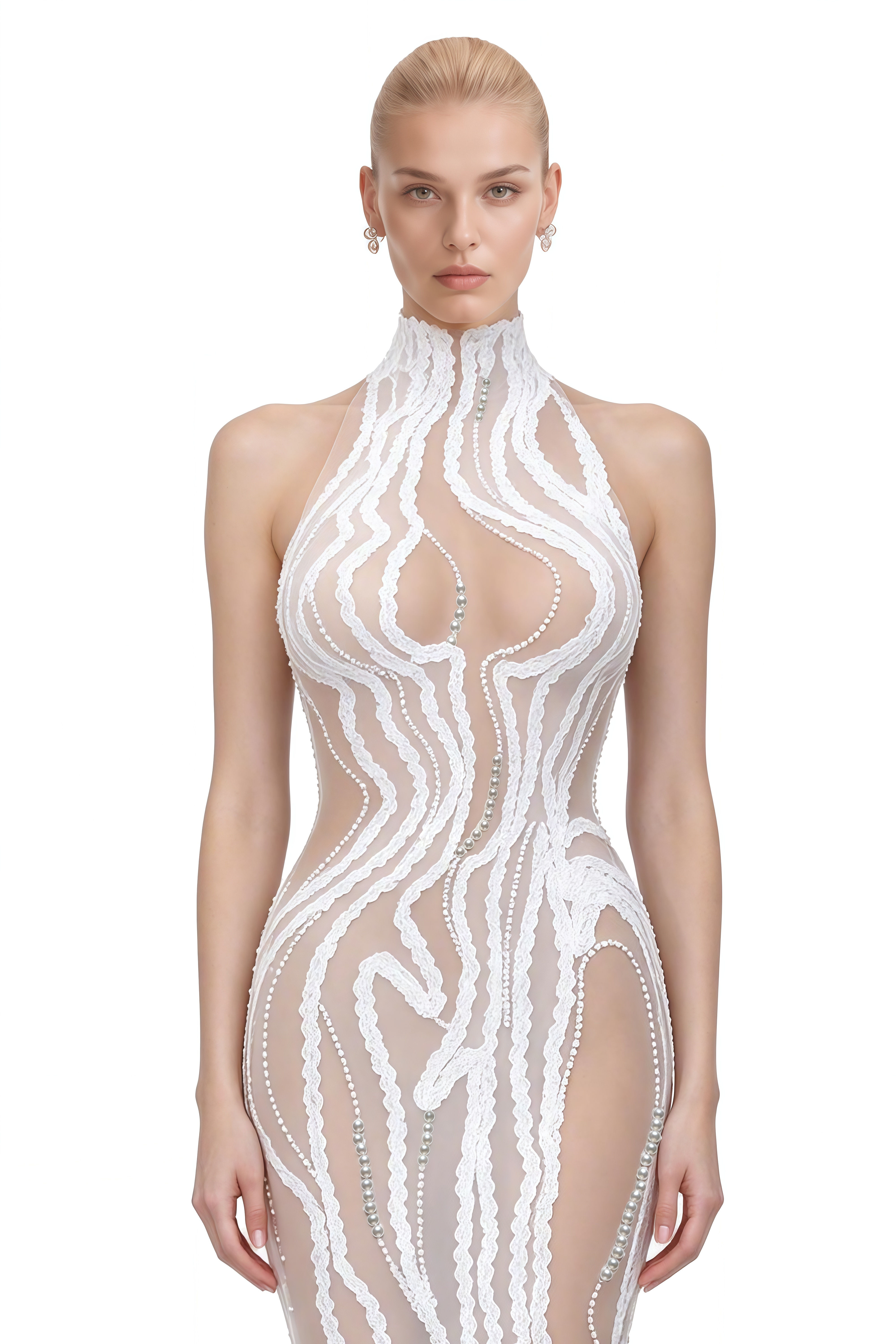 Ophelia White Sleeveless Embellished Maxi Dress