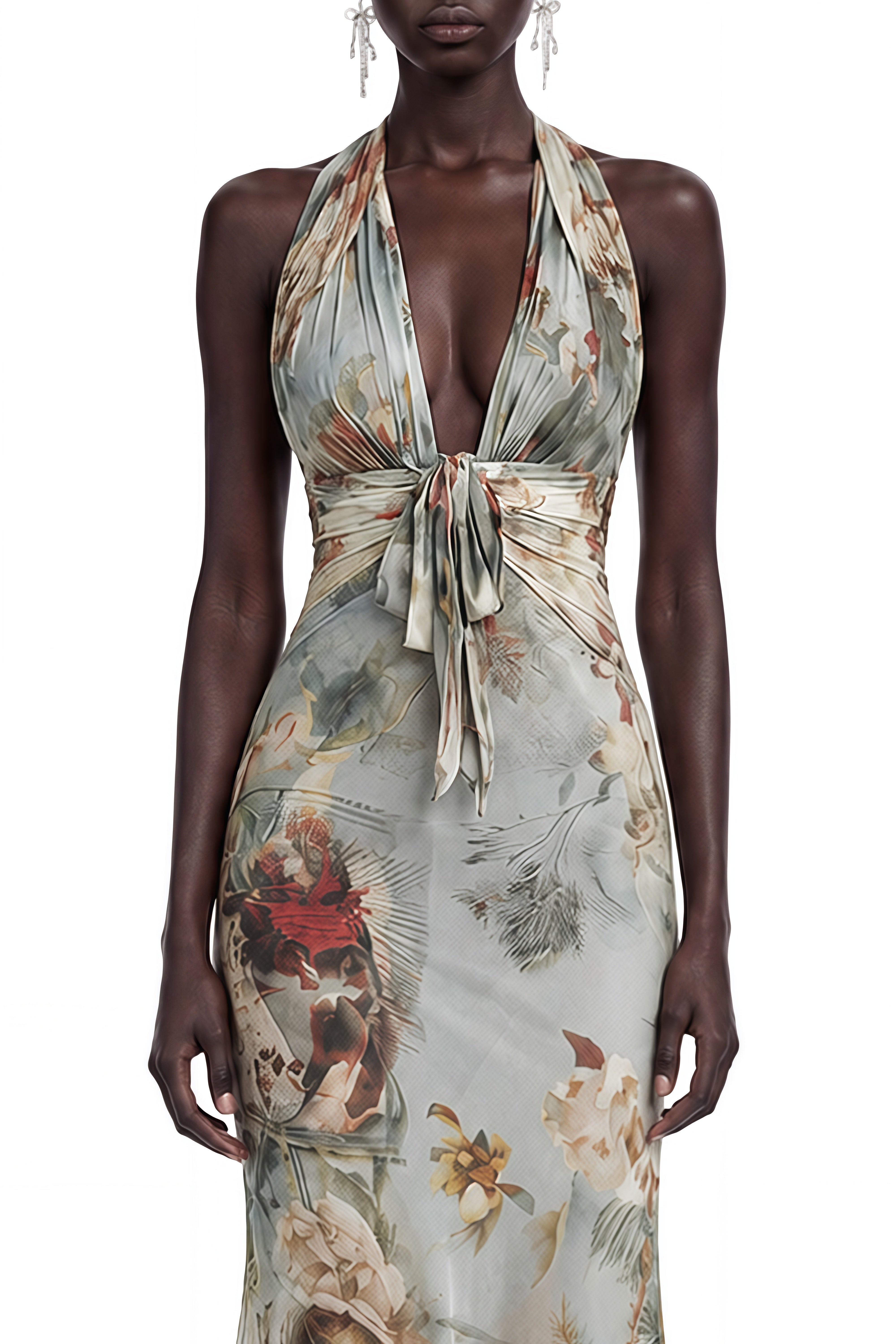 Serenity Green Floral Print Ruched Maxi Dress