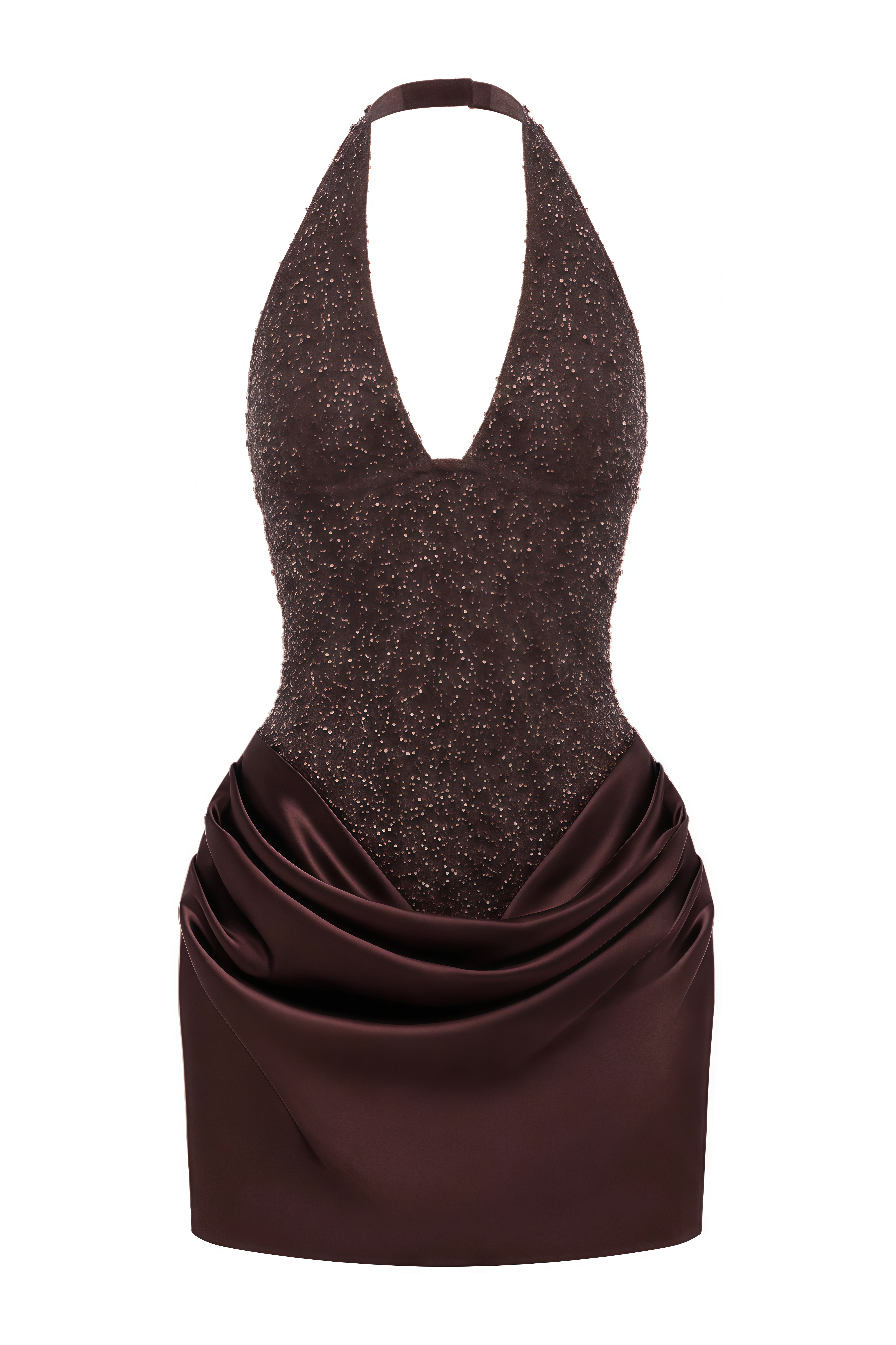 Hermione Brown V-Neck Draped Mini Dress