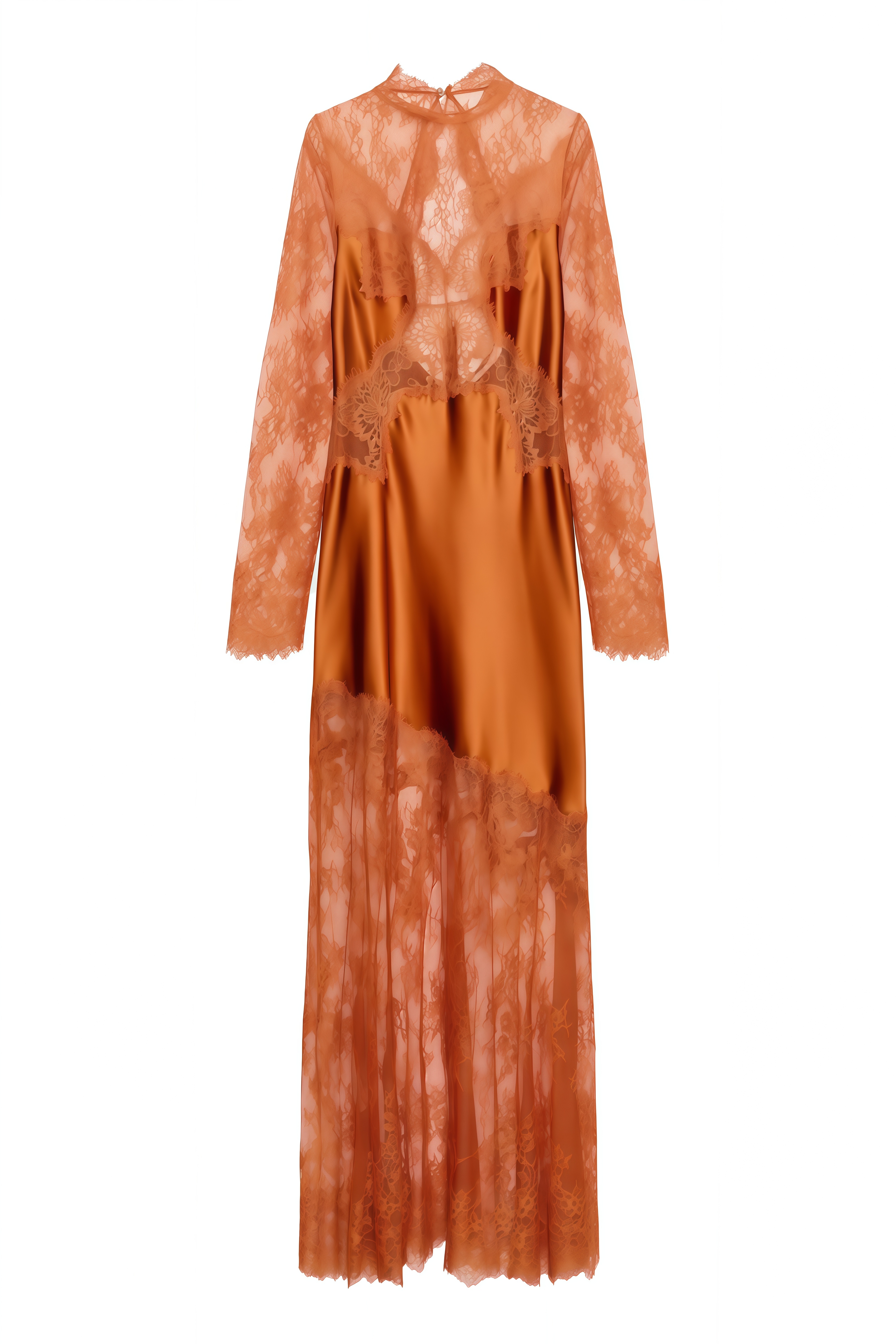 Mireille Burnt Orange Round Neck Lace Maxi Dress