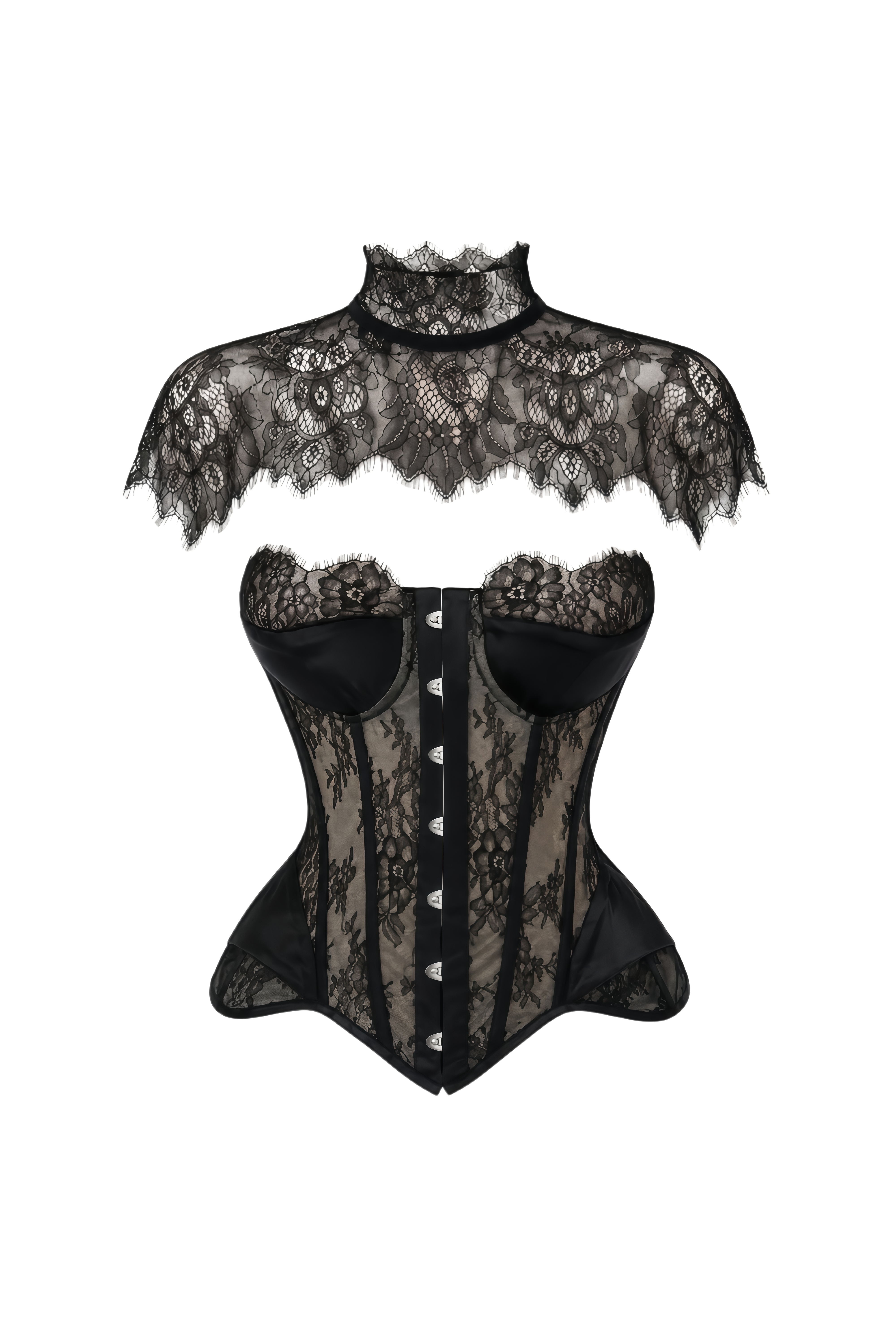 Eira Black Turtleneck Lace Tops & Skirt Set
