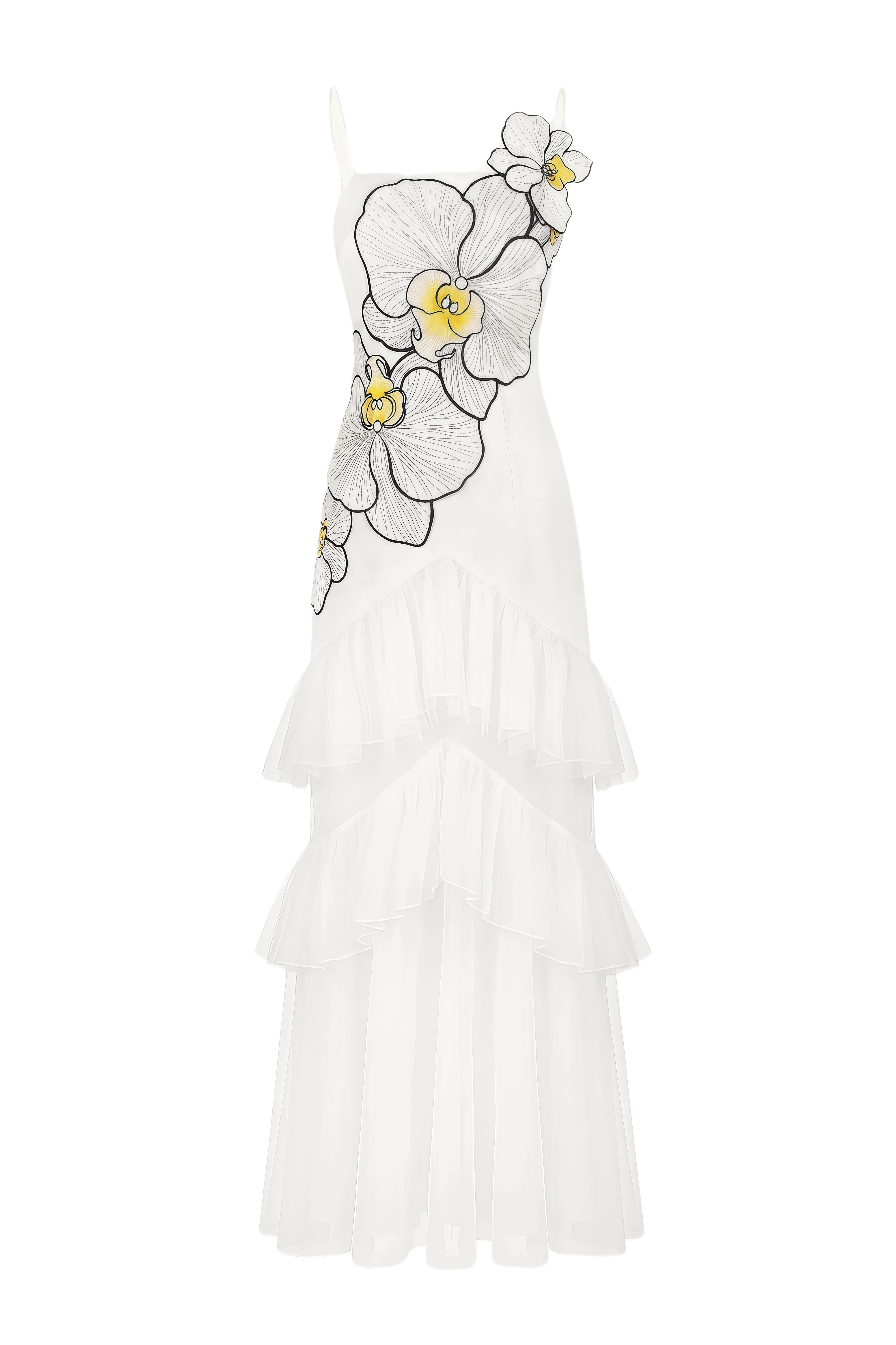 Elodie White 3D Floral Embroidered Sleeveless Maxi Dress