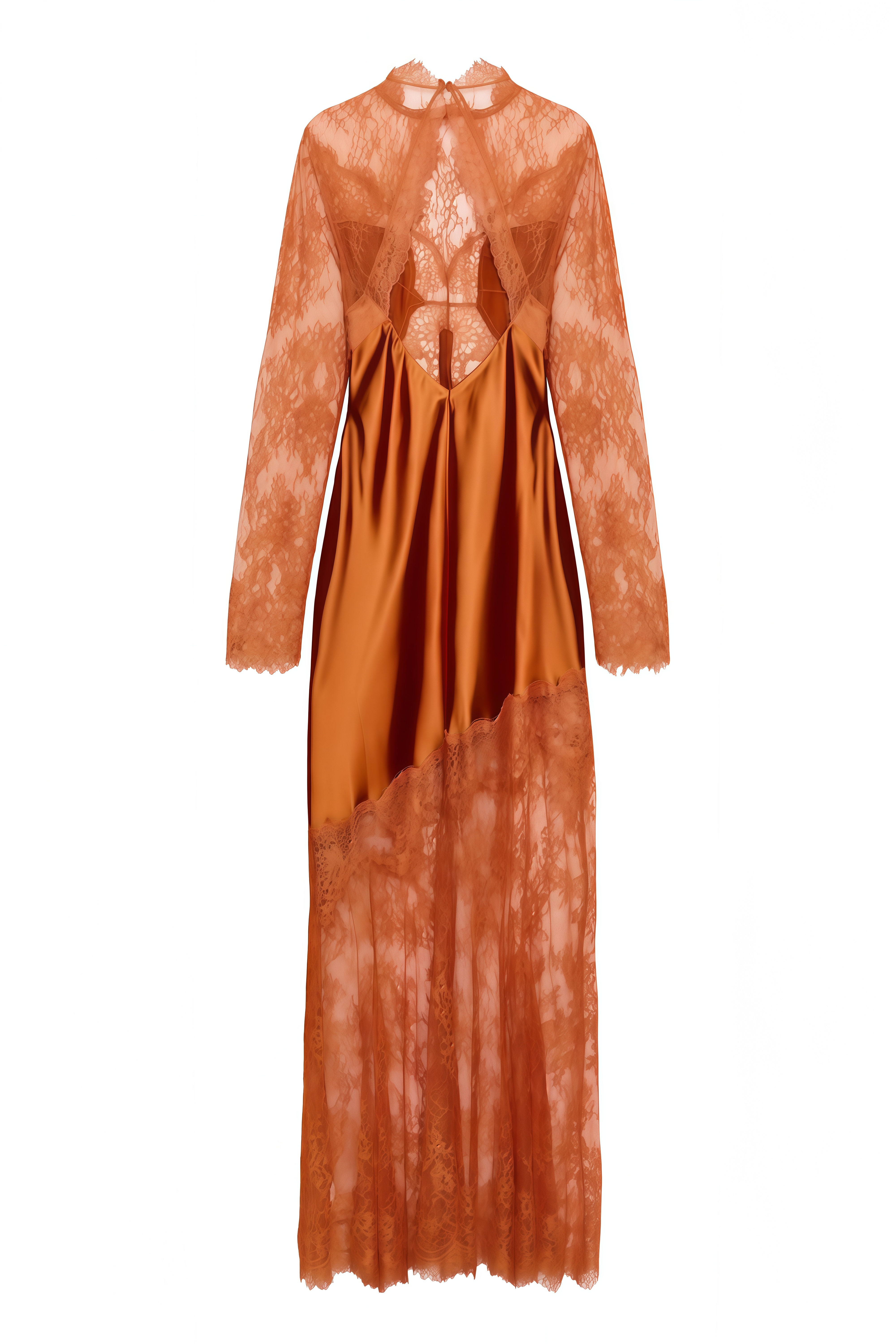 Mireille Burnt Orange Round Neck Lace Maxi Dress