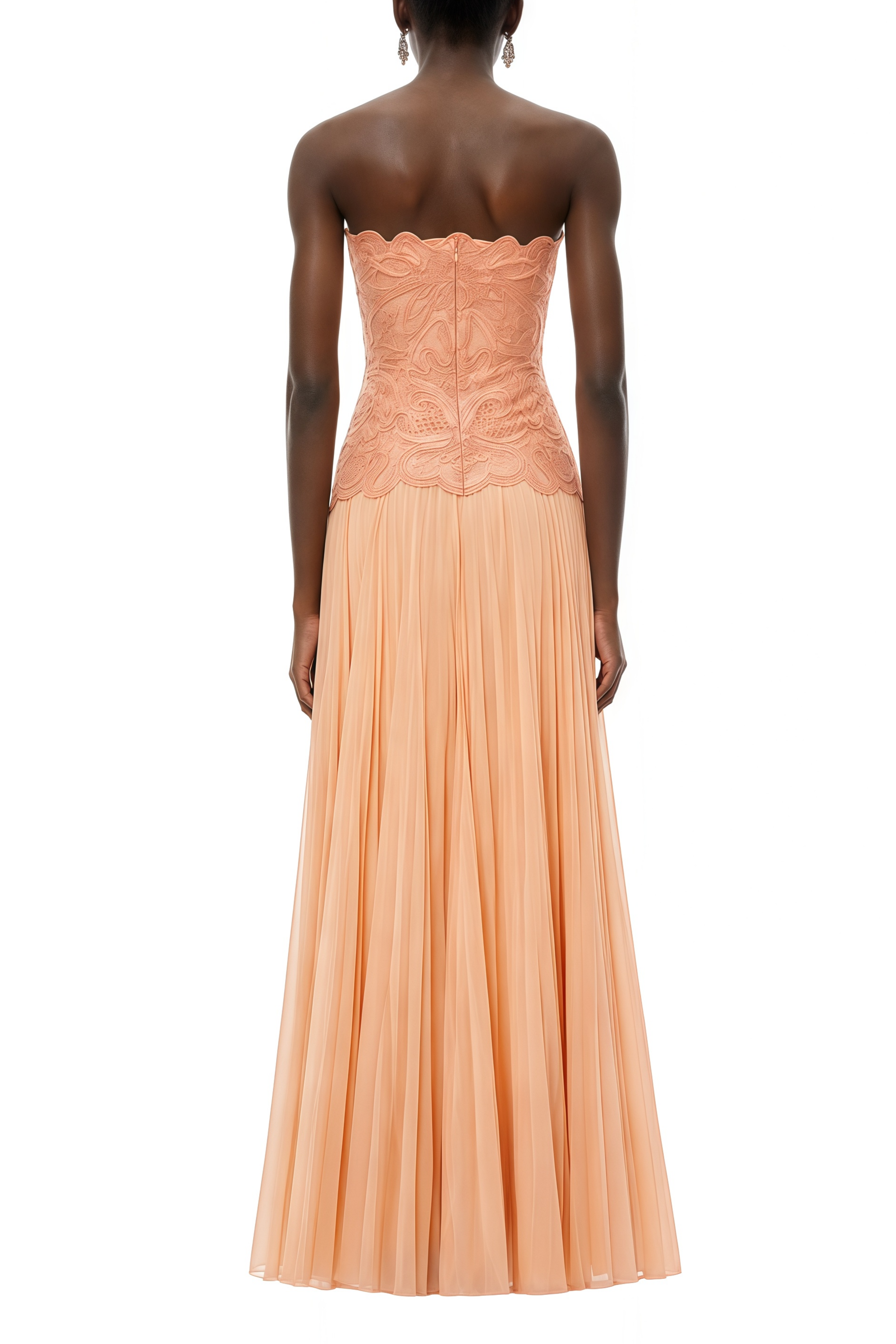 Imogen Orange Floral Lace Pleated Maxi Dress