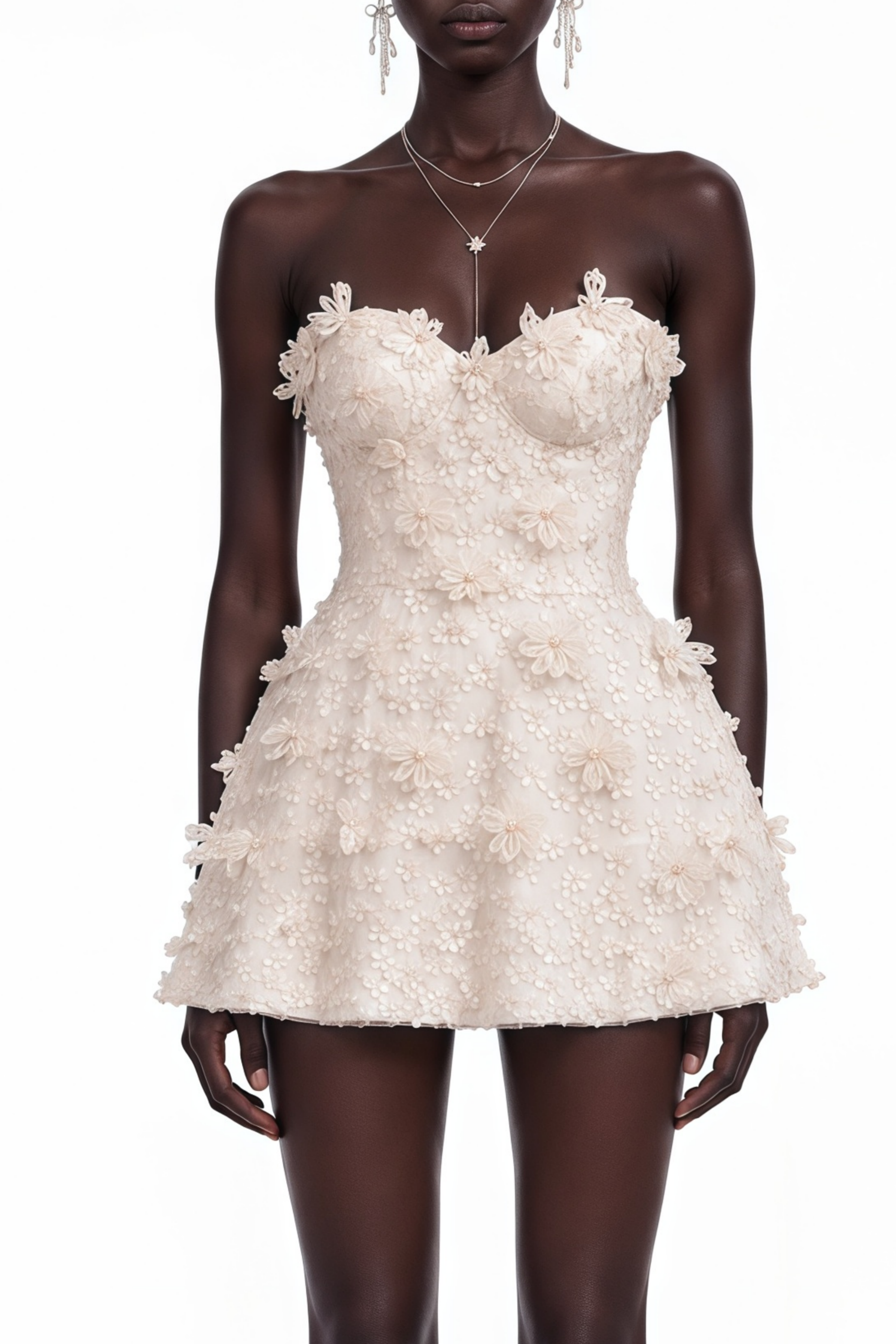 Thalia Neutral Corset Lace Overlay Mini Dress