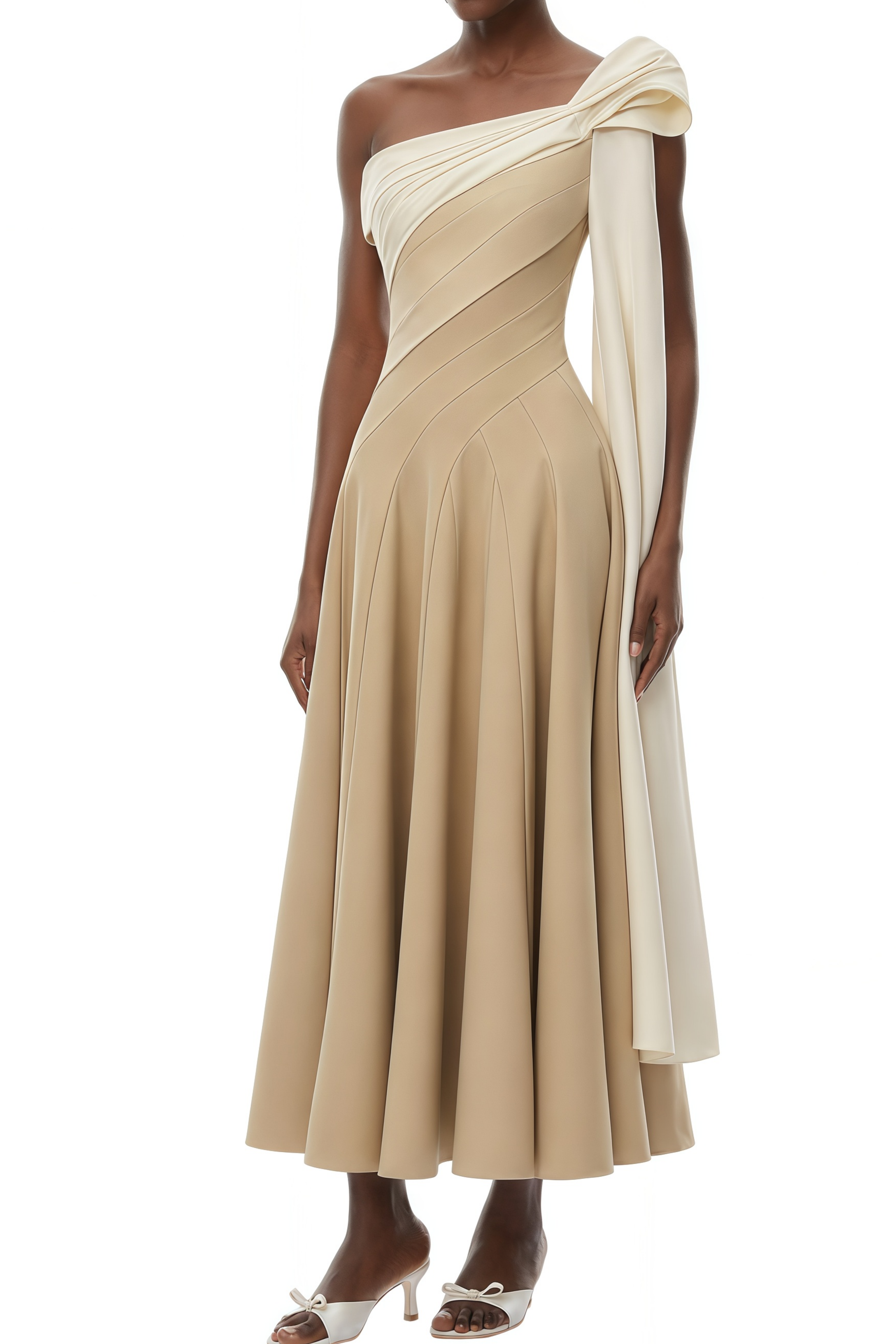 Debby Color Block Asymmetrical Pleated Maxi Dress