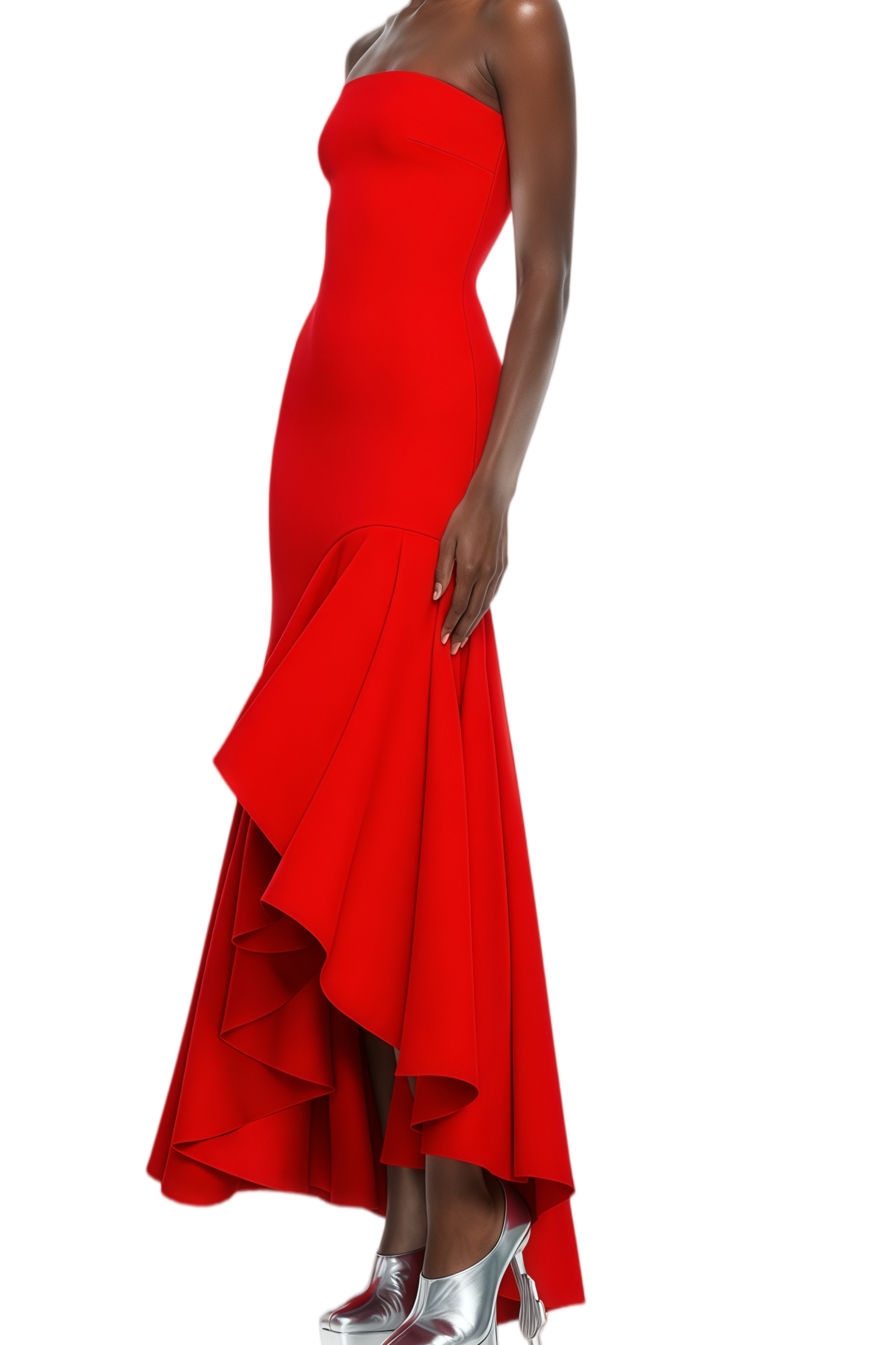 Bertha Red Asymmetric Mermaid Maxi Gown