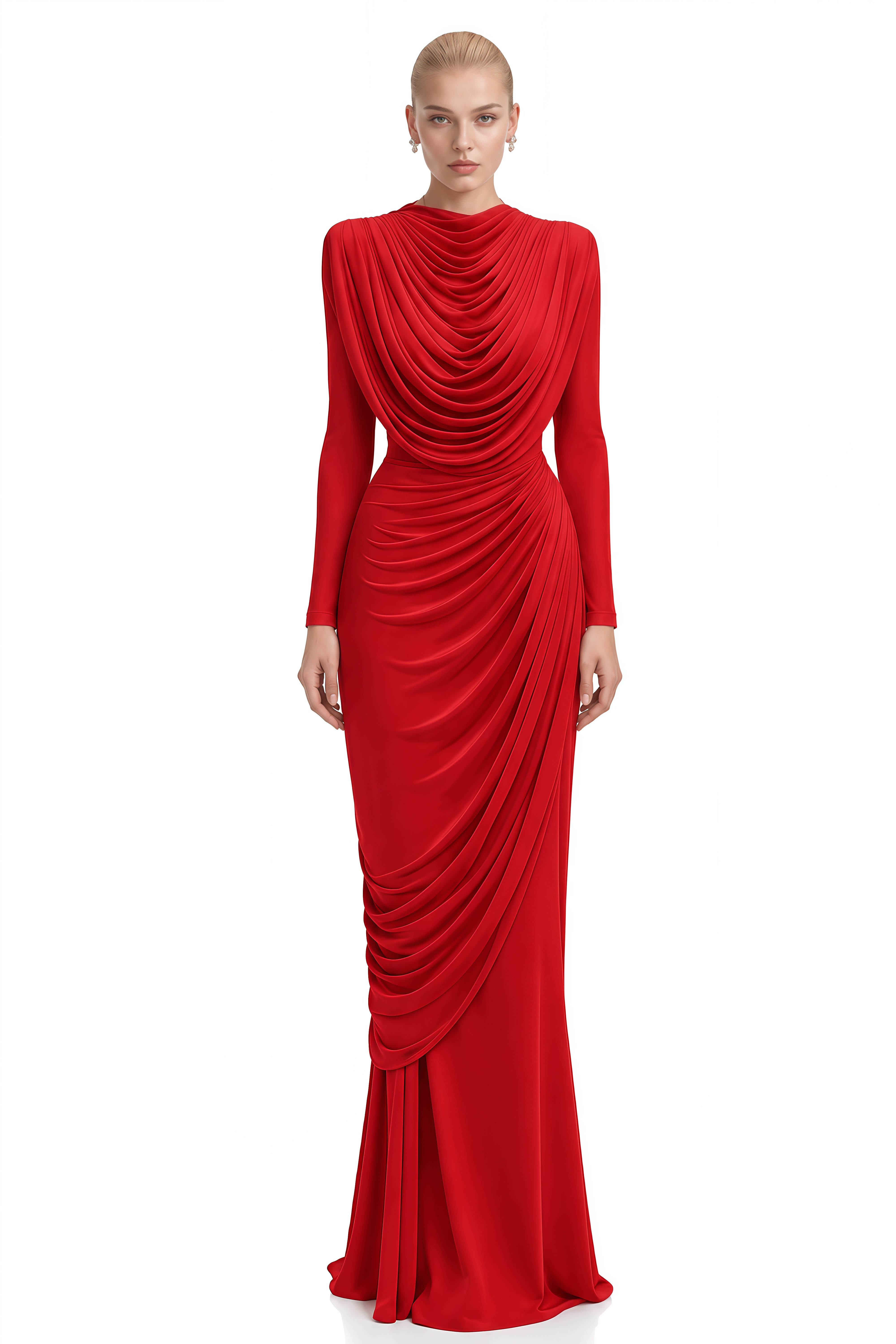 Margaux Red Asymmetric Ruched Maxi Dress