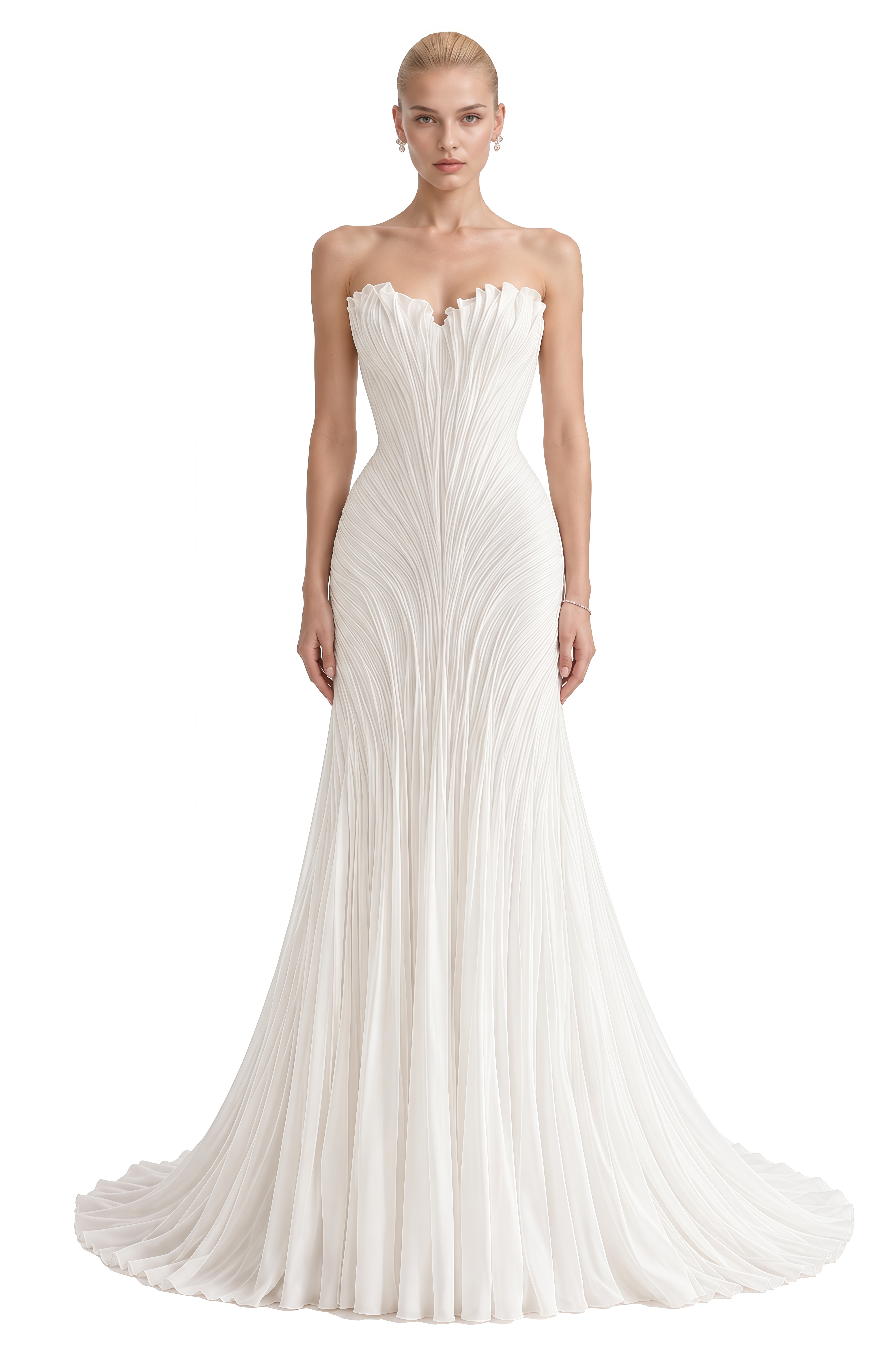 Camille White Strapless Pleated Maxi Dress