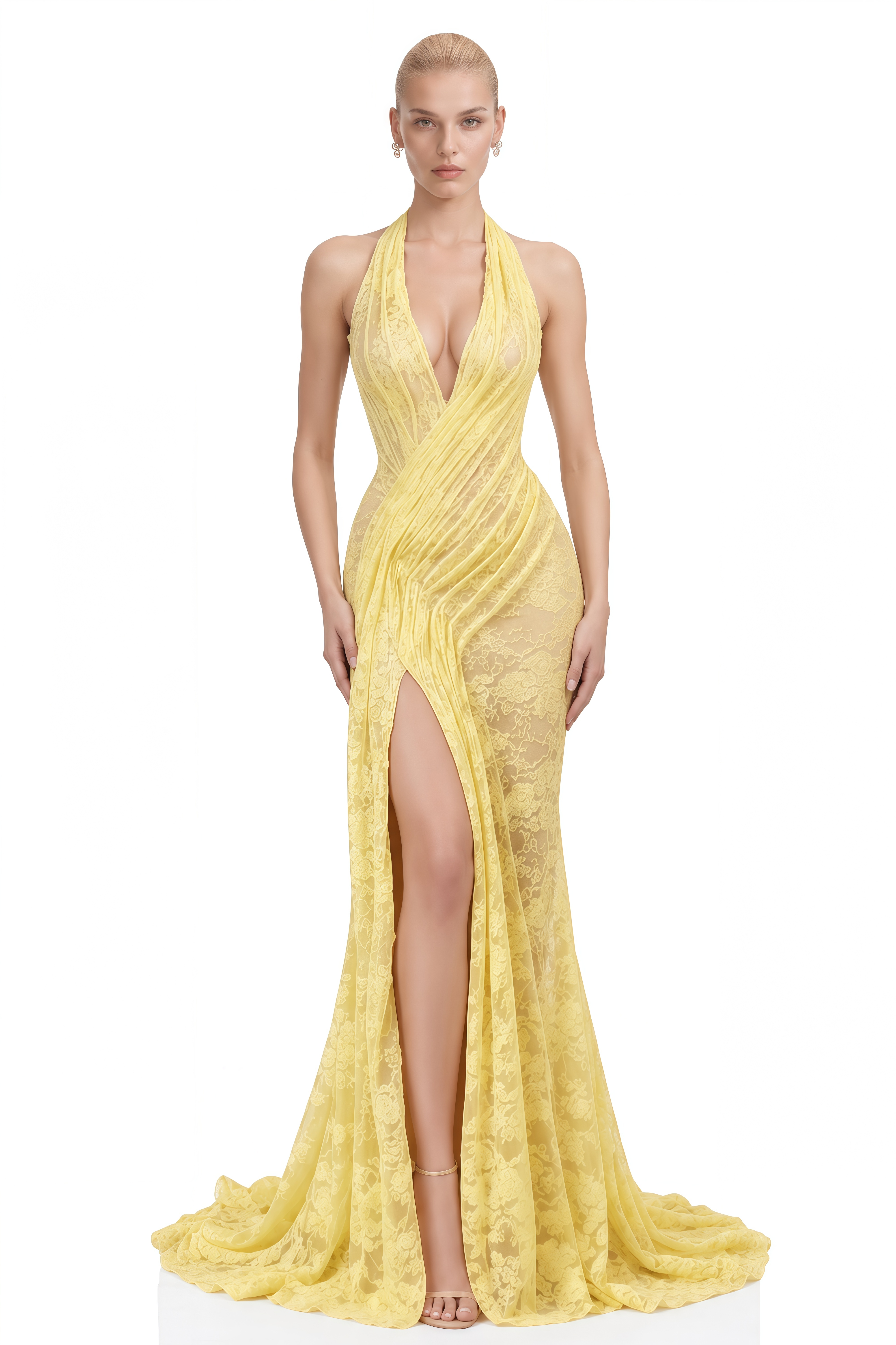 Jade Yellow Asymmetrical Draped Maxi Dress