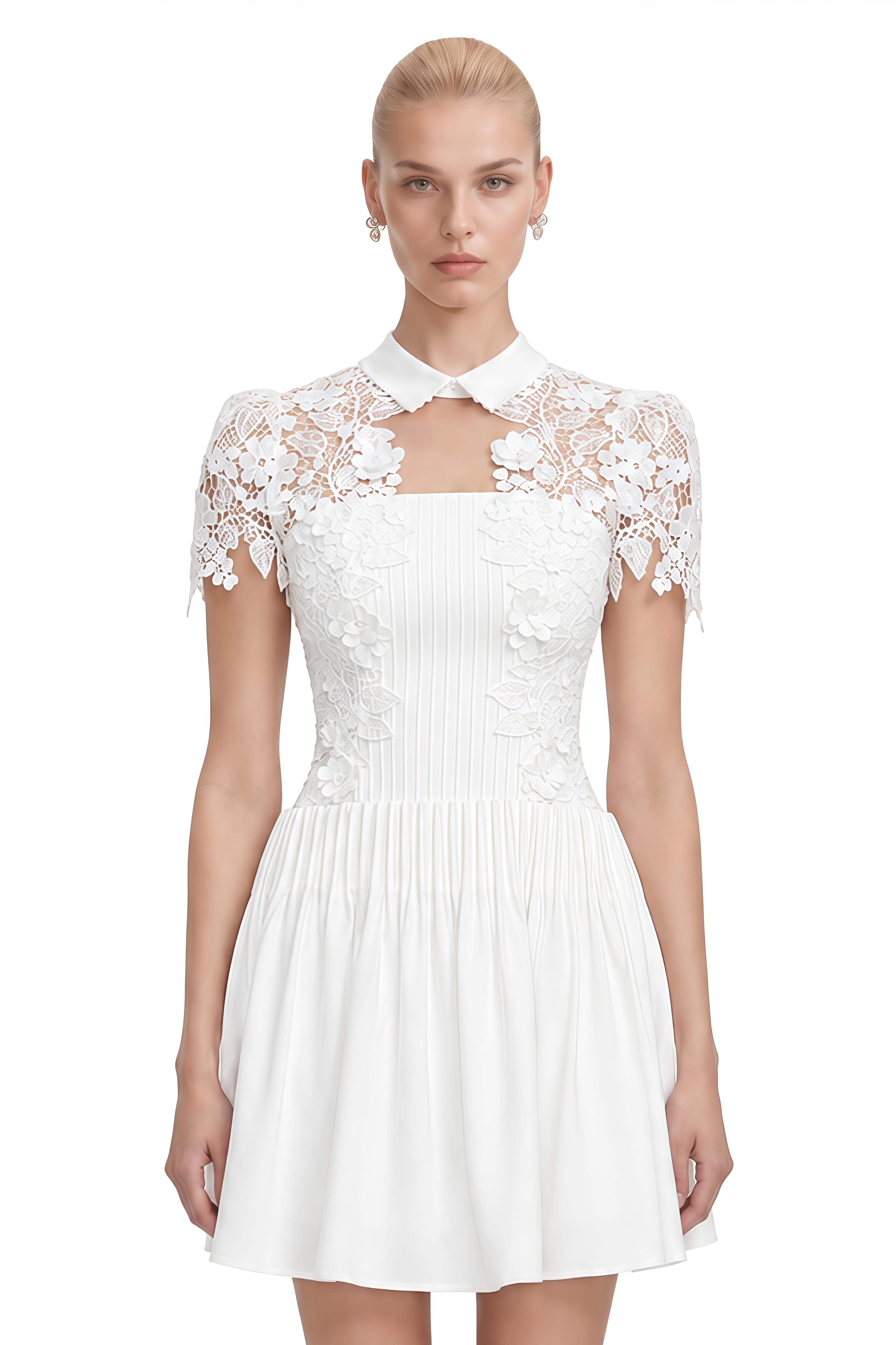 Amy White Floral Lace Appliqué Mini Dress