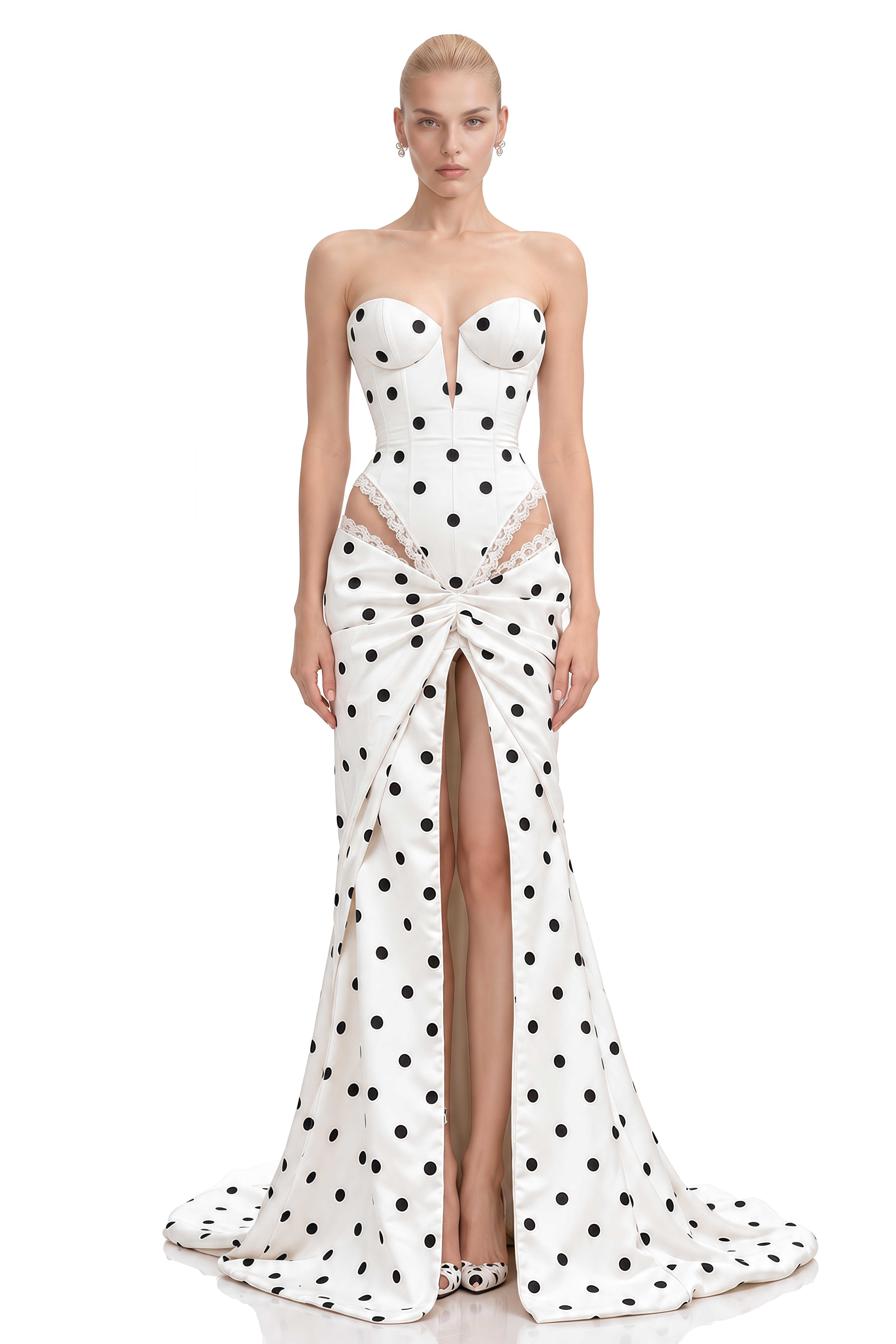 Seraphina White Strapless Polka Dots Maxi Dress