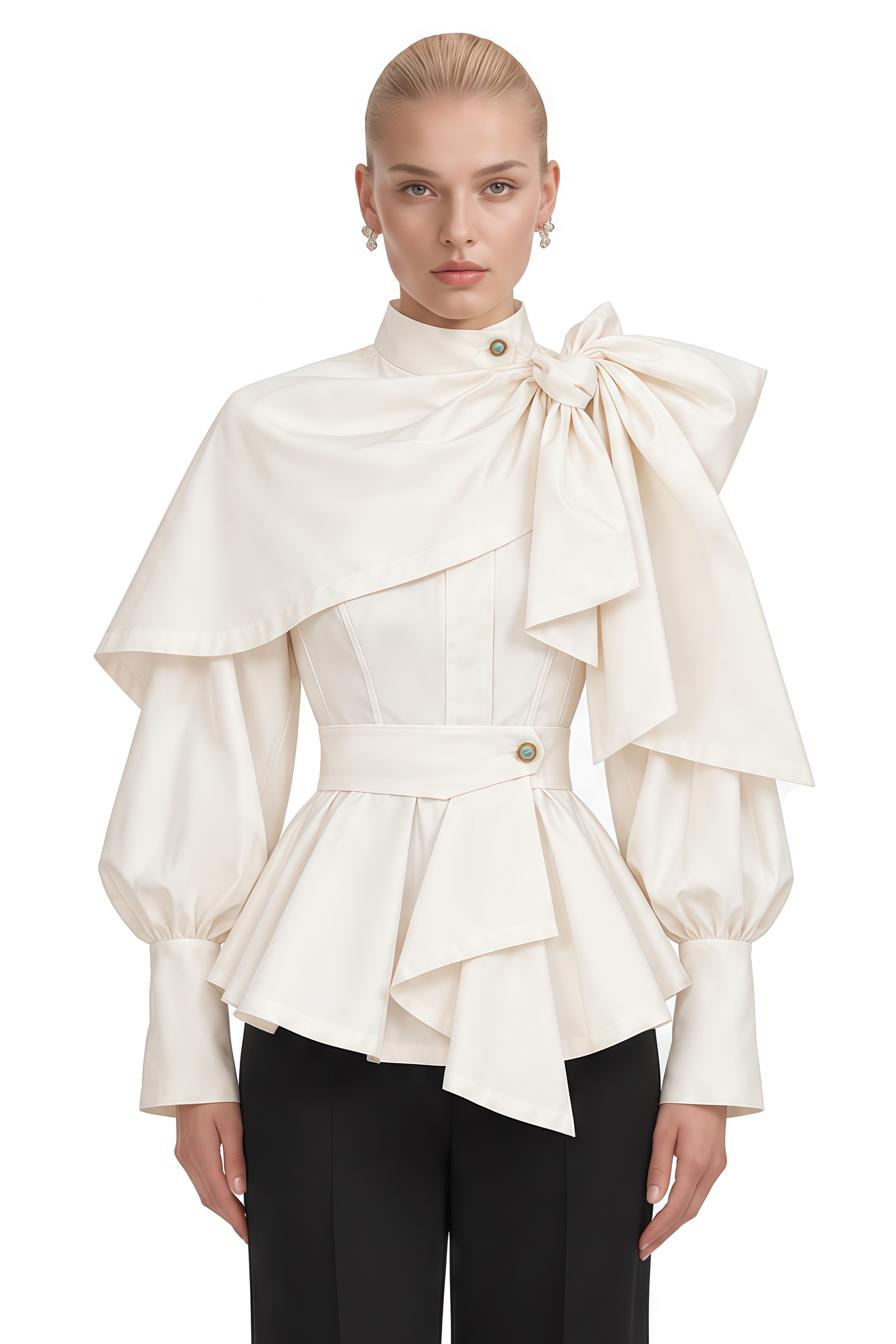 Lorelei Ivory Asymmetrical Bow Blouse