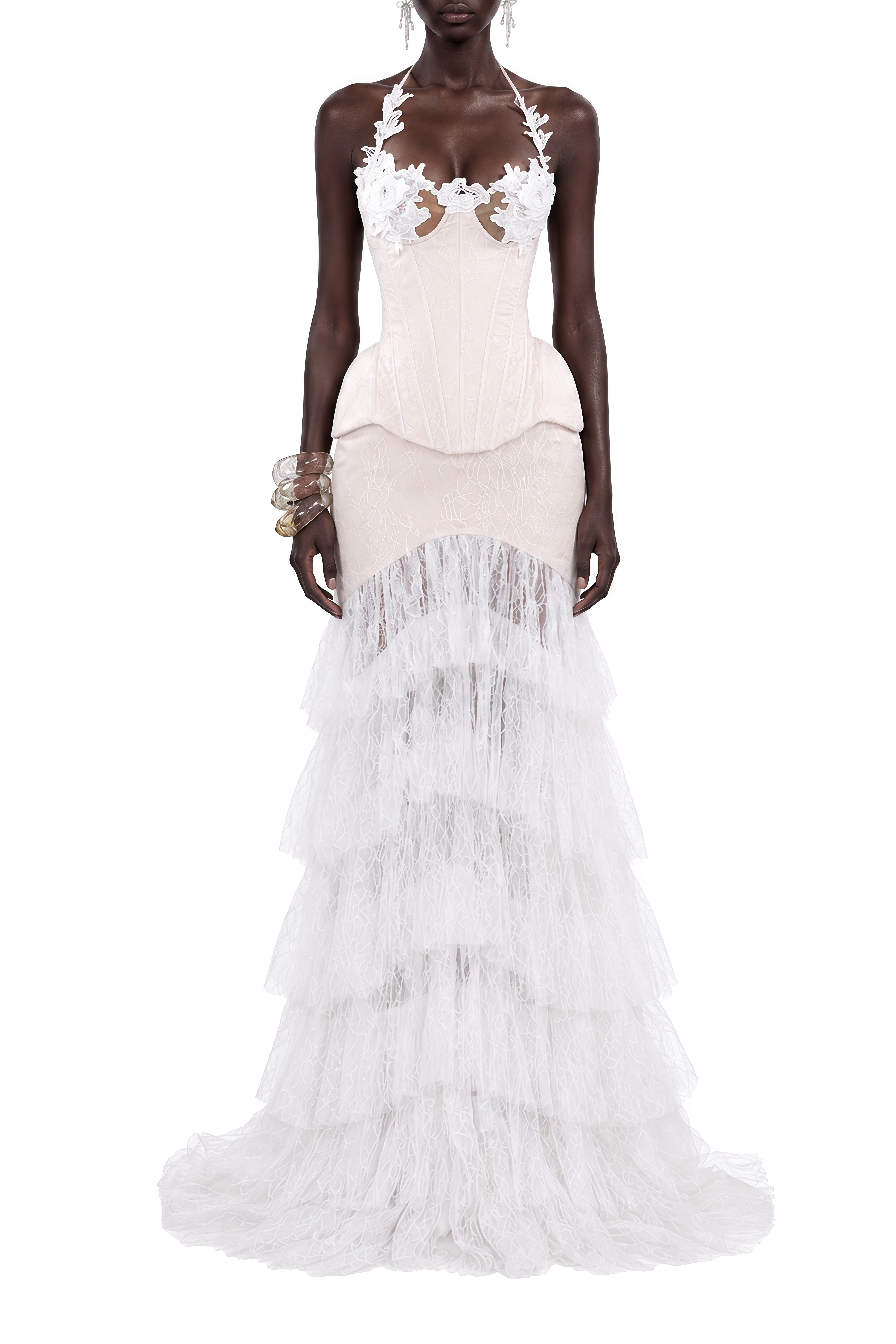 Grace White Halterneck Lace Top & Skirt Set