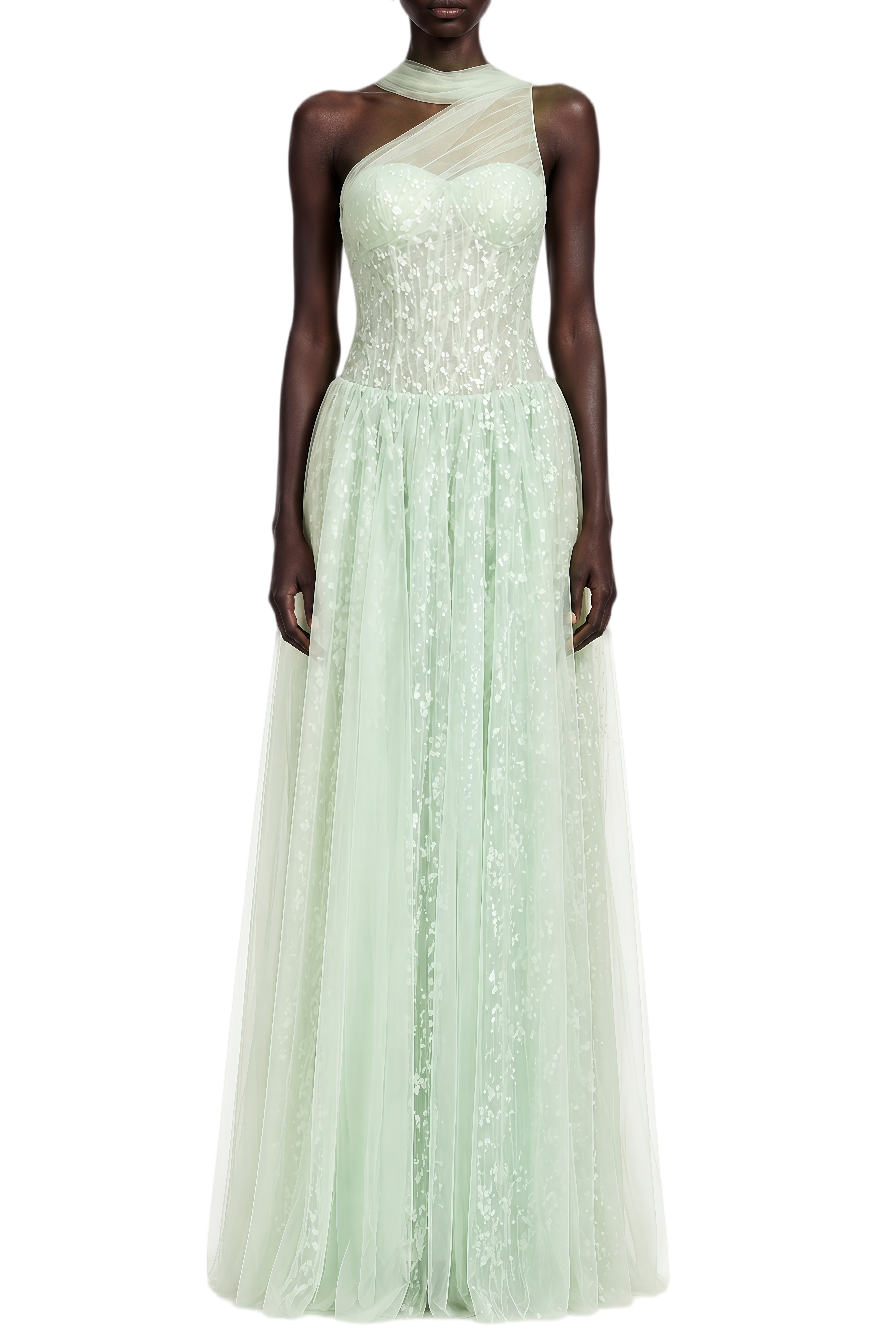 Thalia Green Sleeveless Ruched Maxi Dress