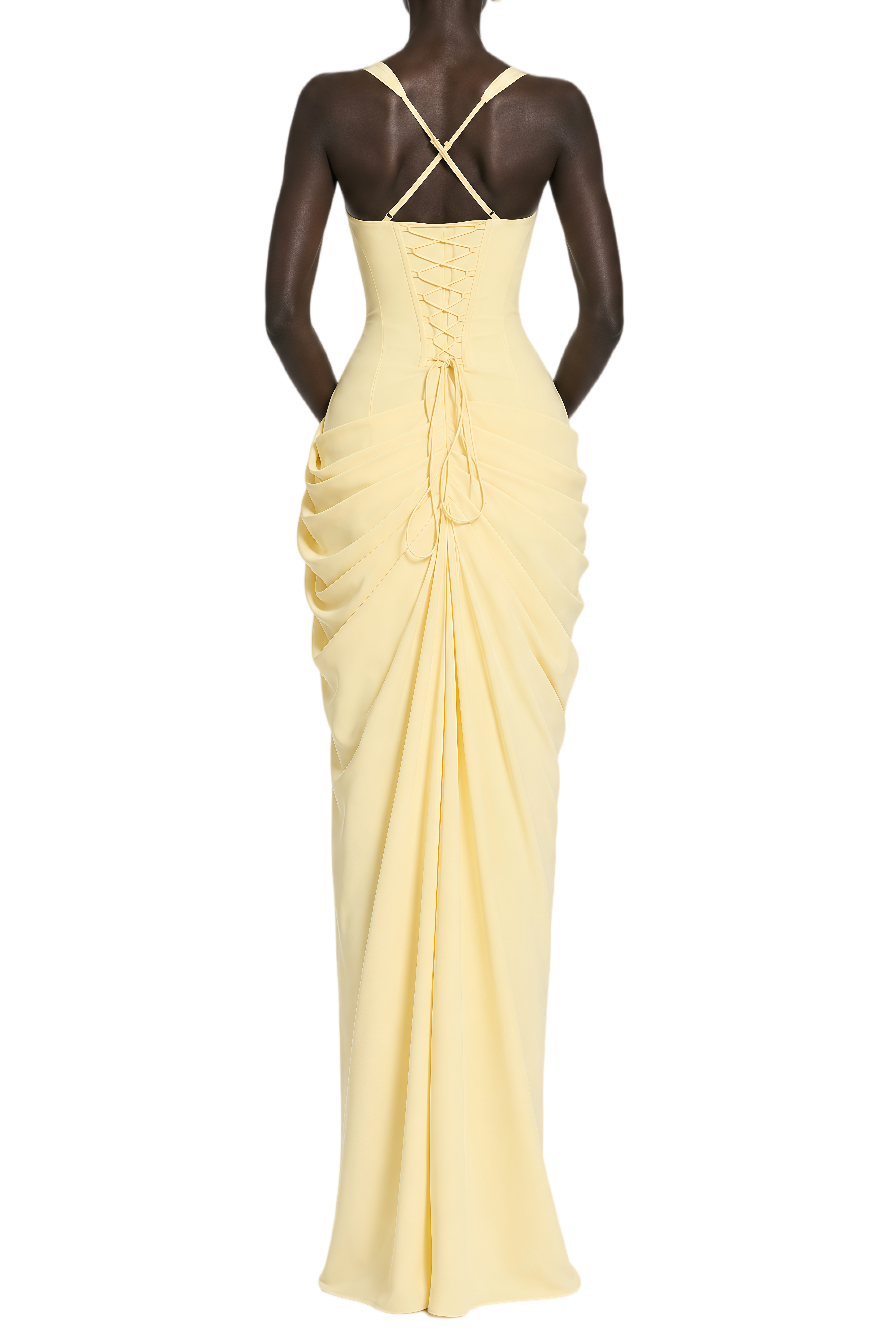 Rosamund Yellow Sleeveless Ruched Maxi Dress