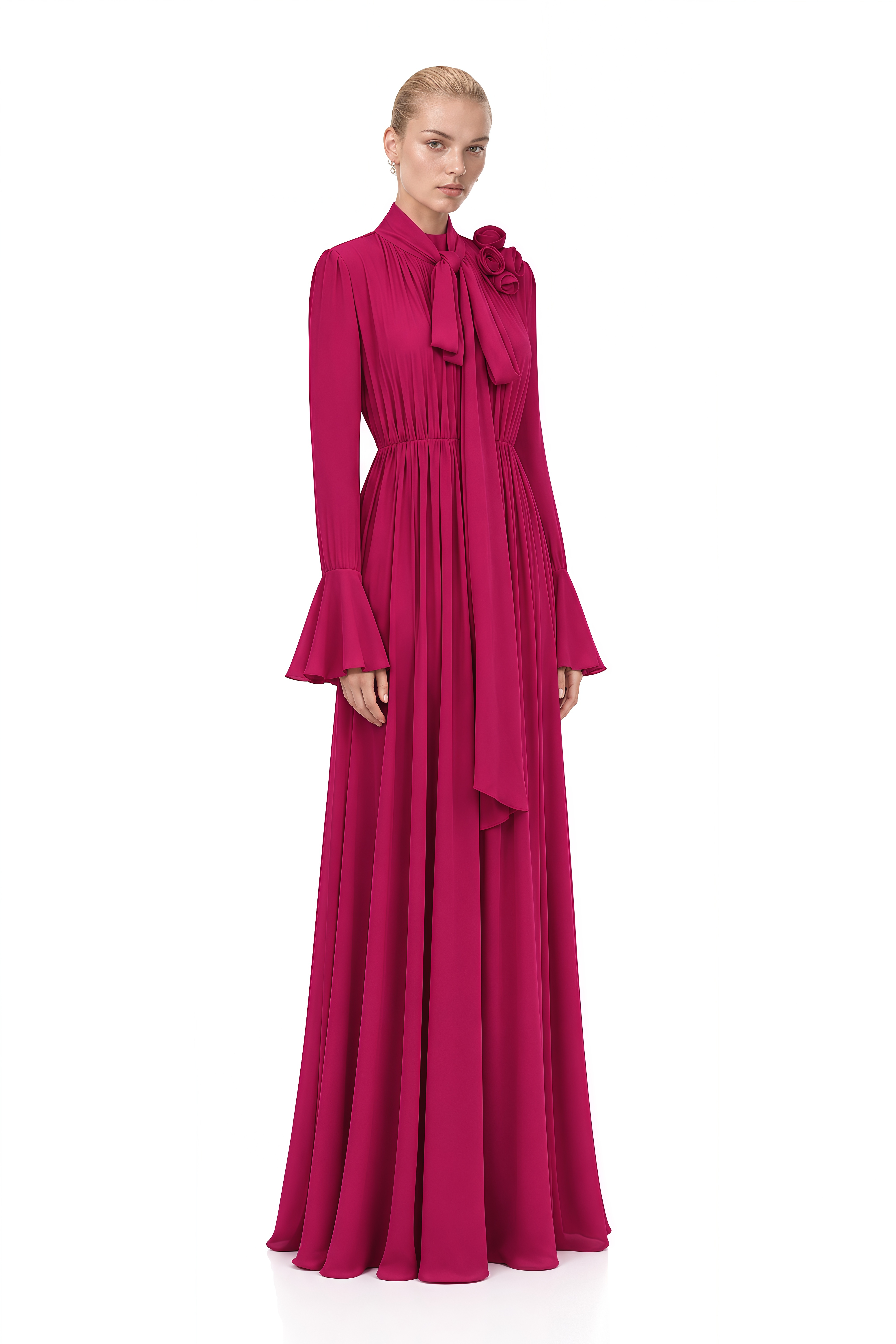 Amara Purple 3D Florals Turtleneck Maxi Dress