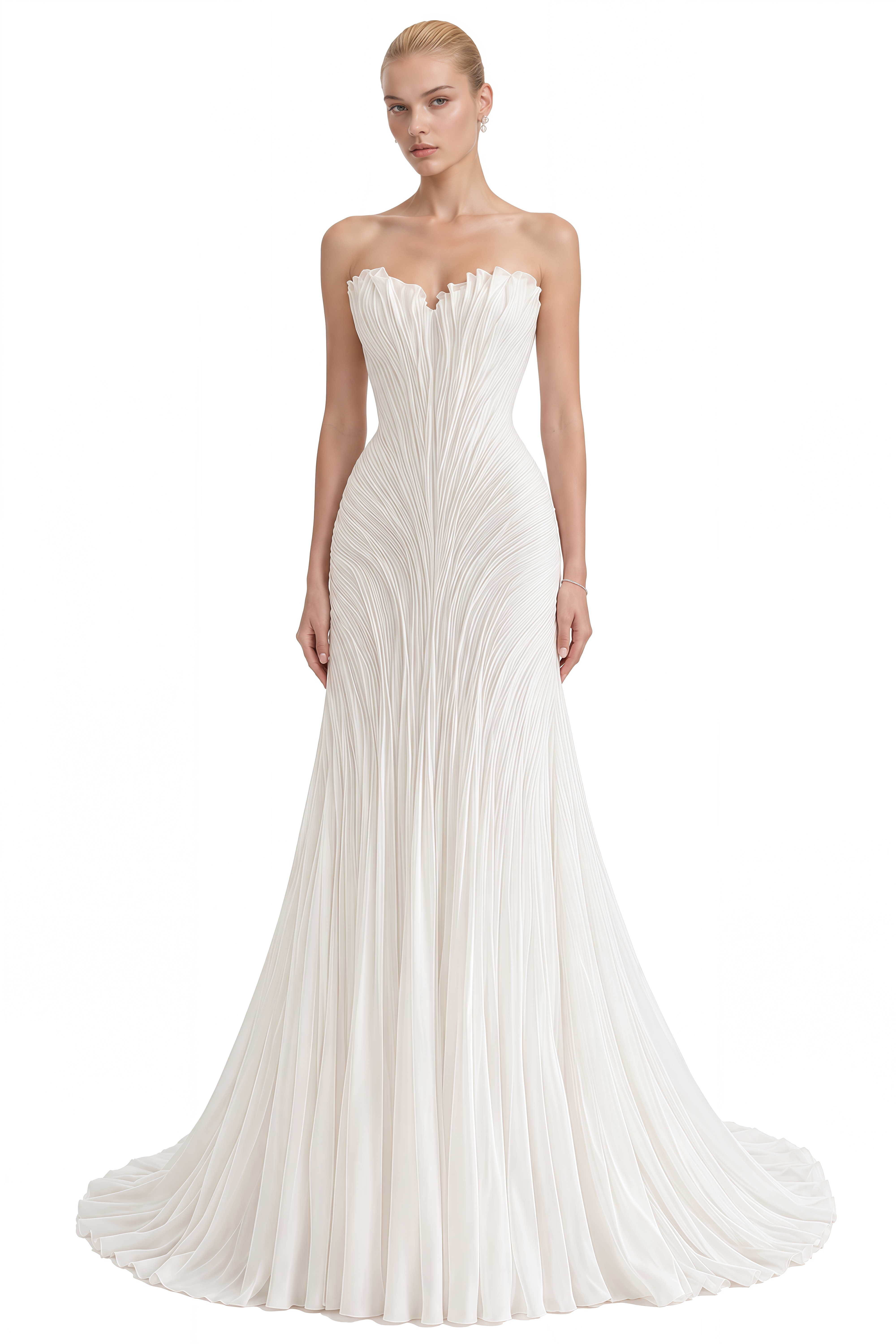 Camille White Strapless Pleated Maxi Dress