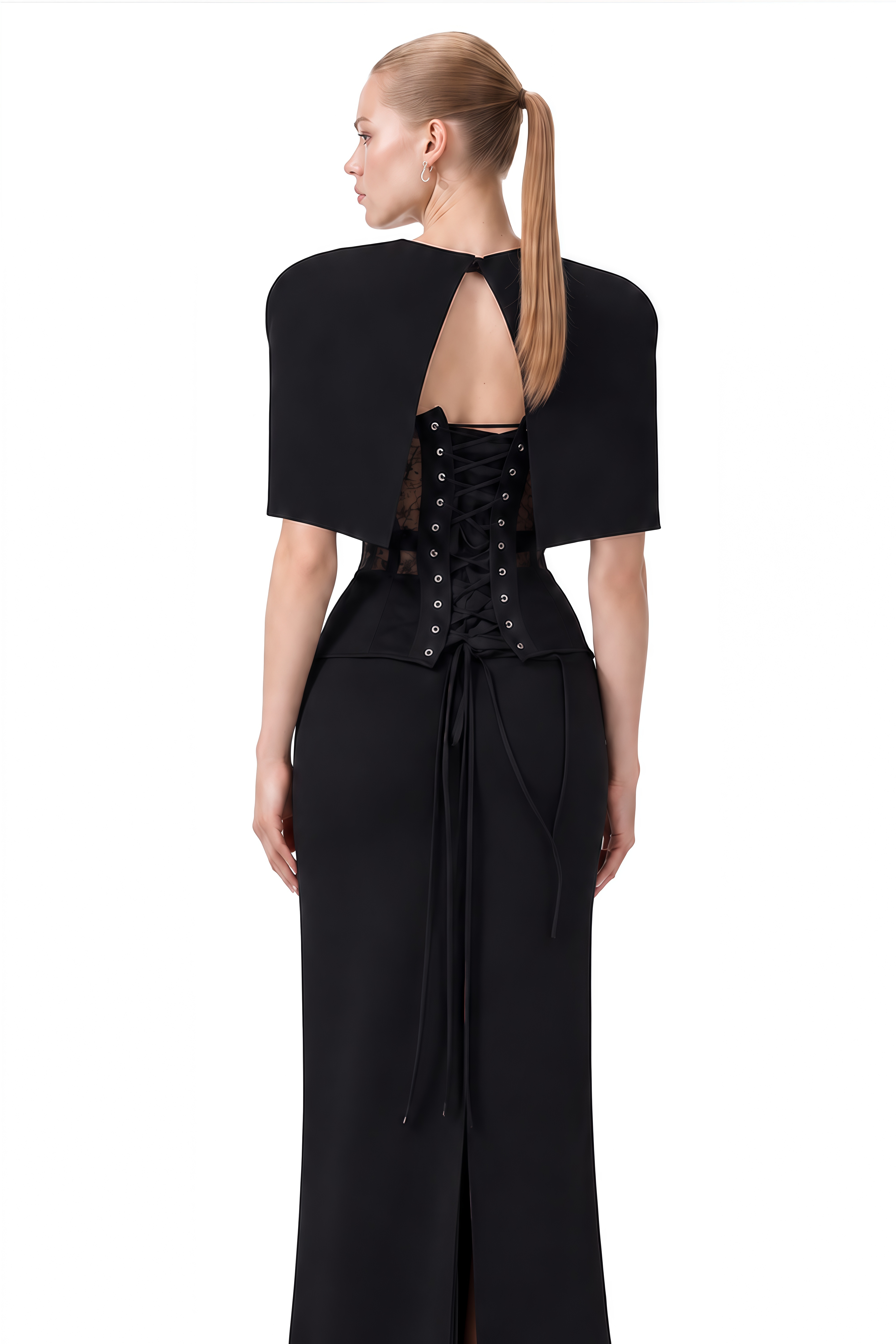 Zephyra Black Round Neck Cape Maxi Dress