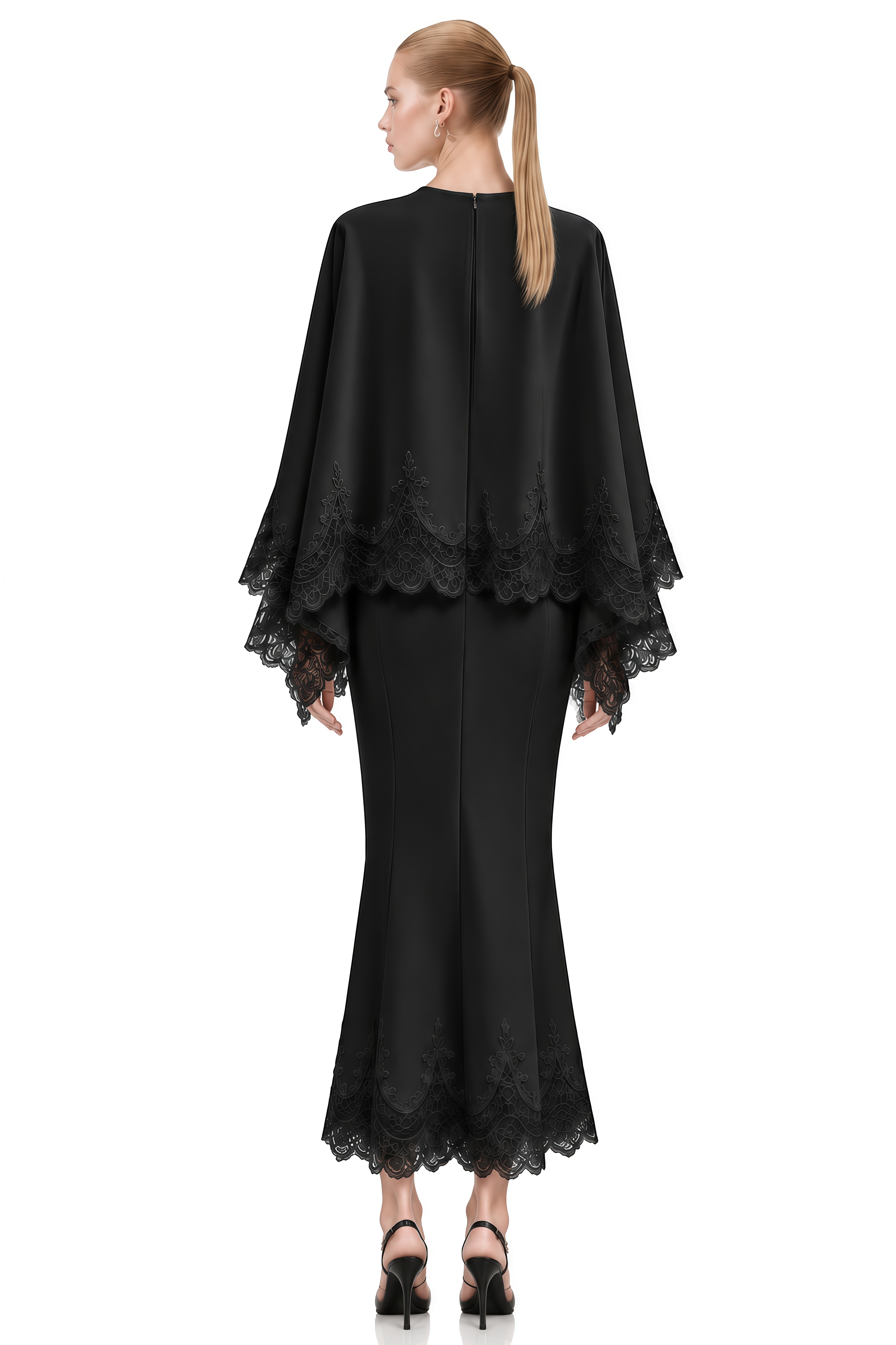 Amelia Black Round Neck Lace-Hem Blouse & Skirt Set