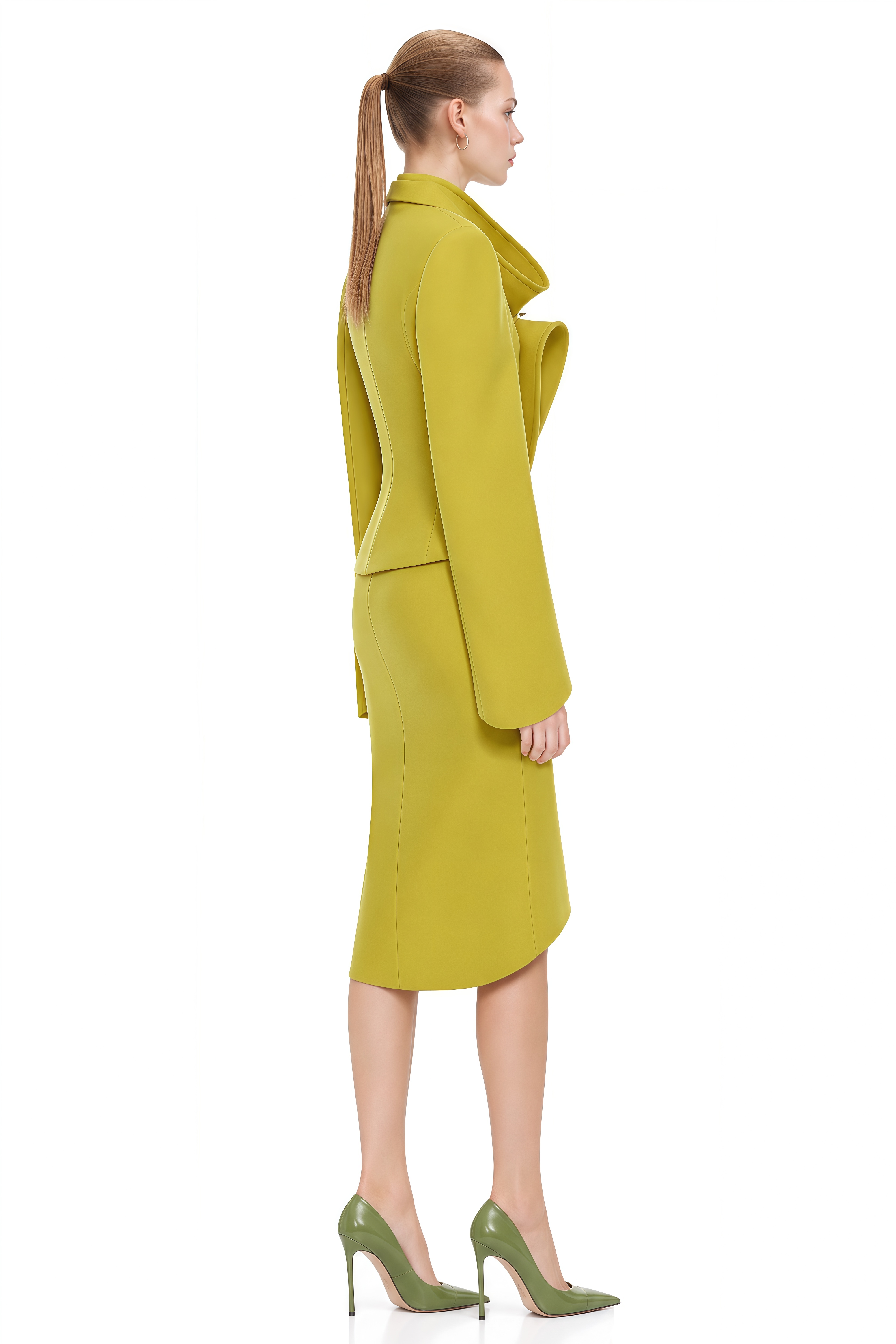 Grace Chartreuse Green Structured Asymmetrical Blazer & Skirt Set
