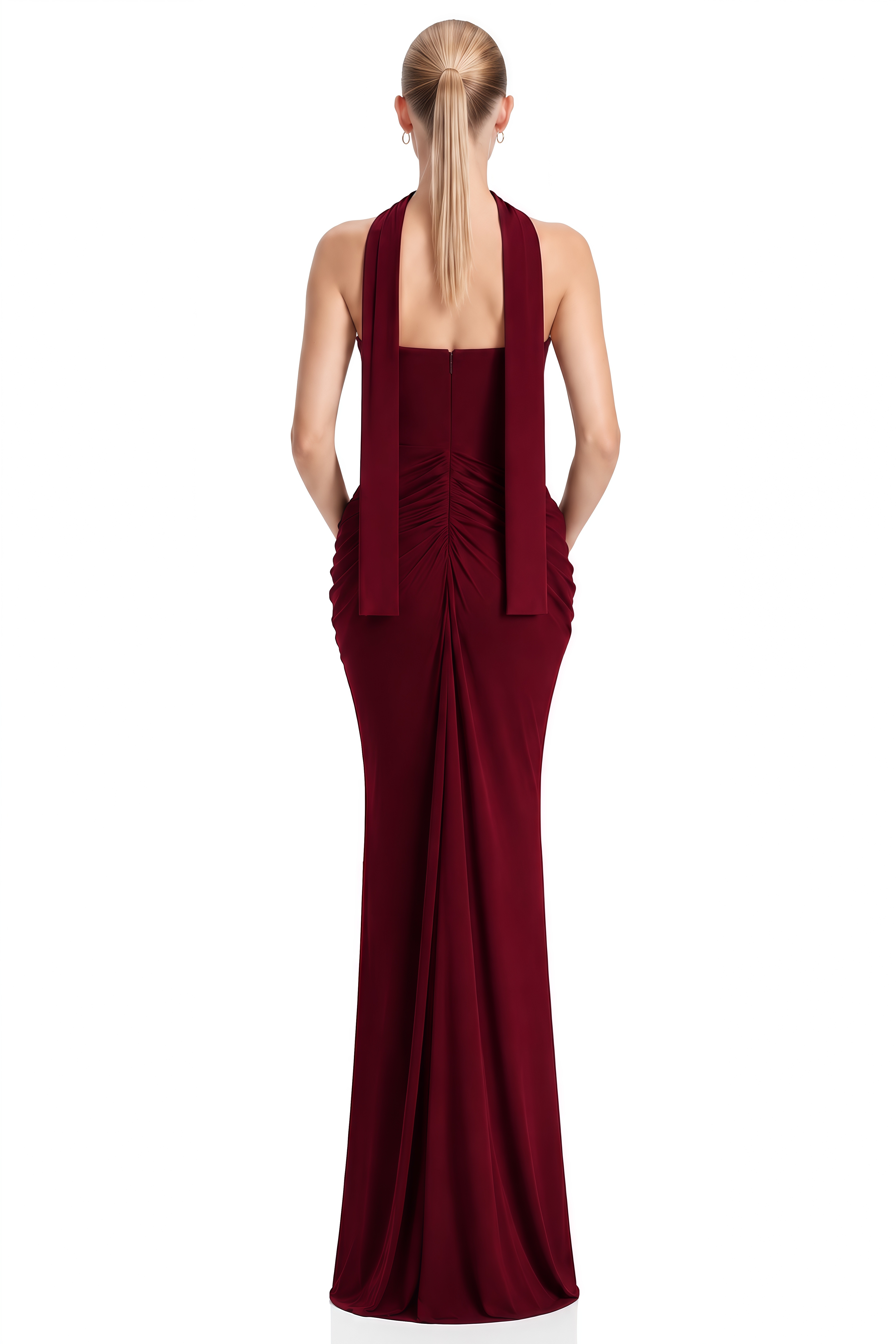 Emily Burgundy Strapless Ruched Maxi Dress