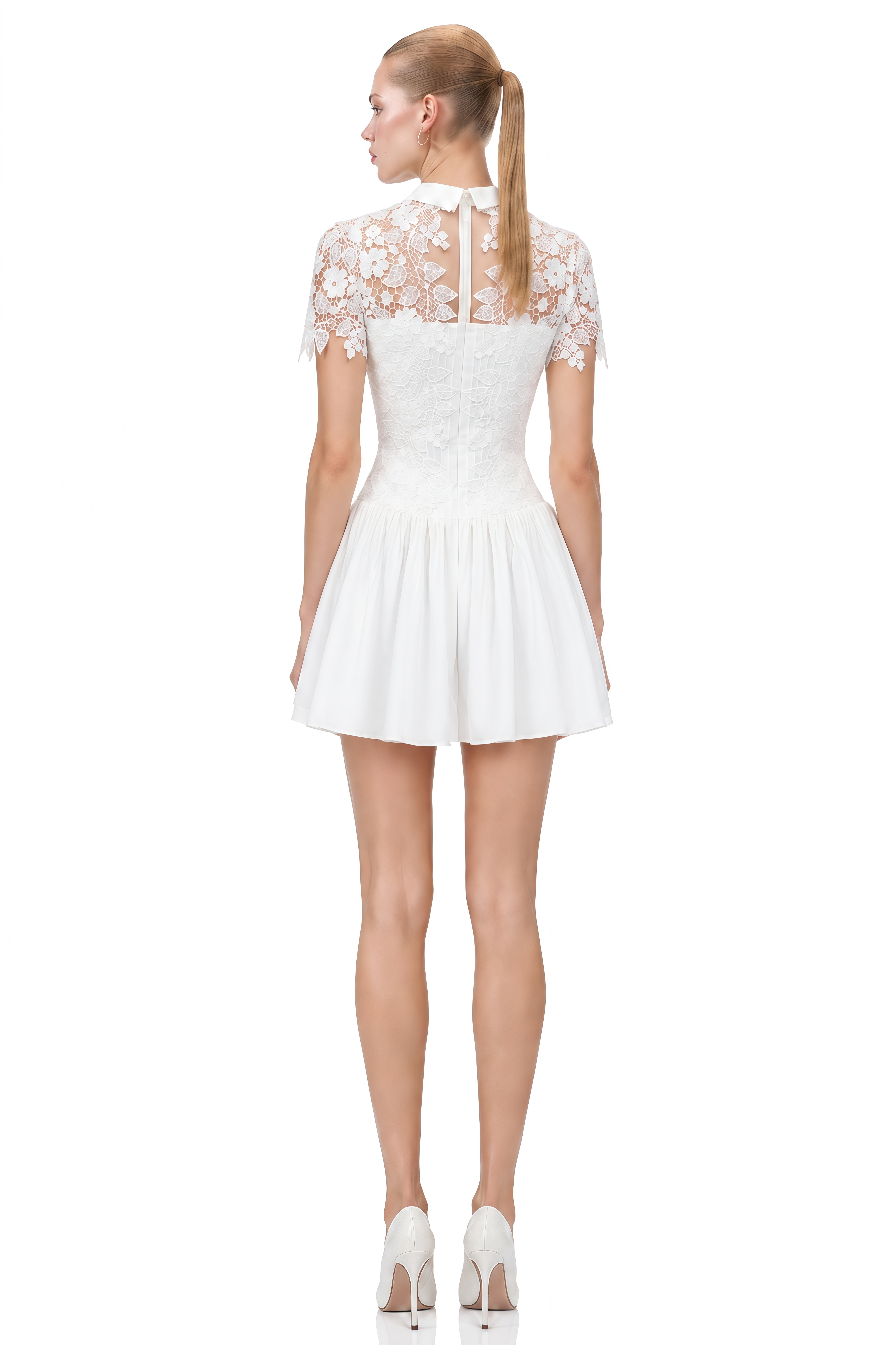 Amy White Floral Lace Appliqué Mini Dress