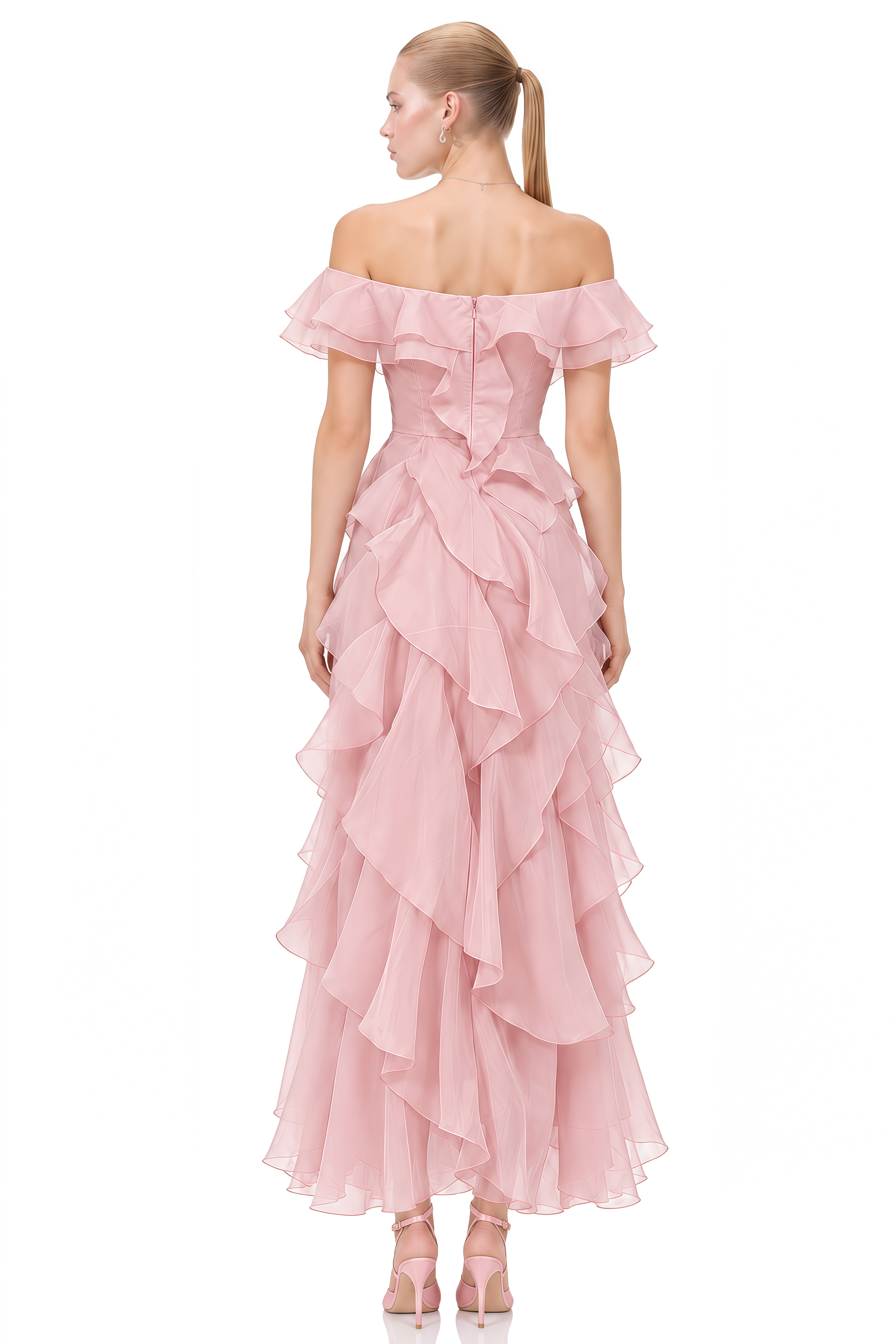 Maren Pink Off-Shoulder Layered Maxi Dress