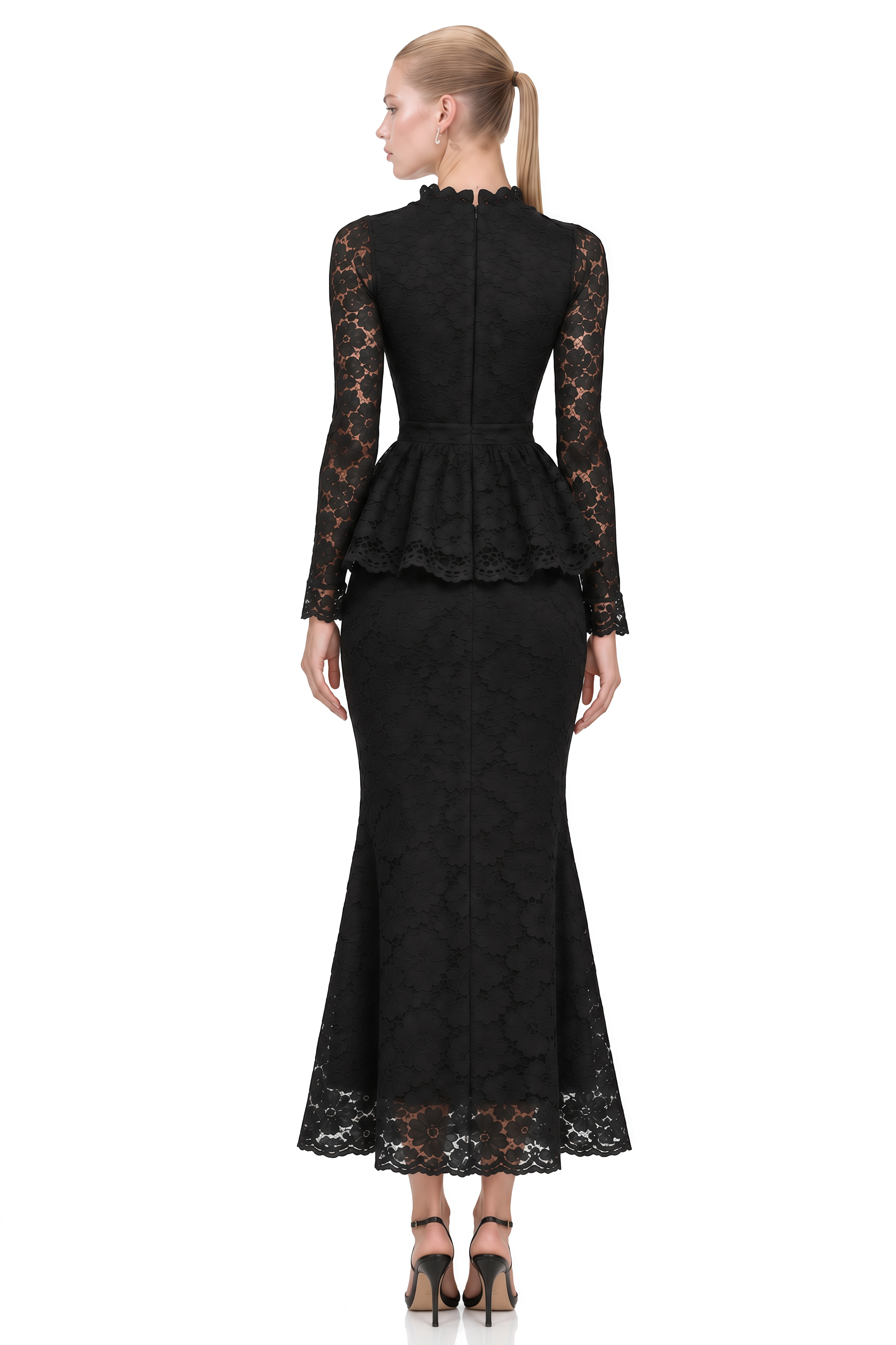 Gigi Black Floral Lace Scalloped Top & Skirt Set