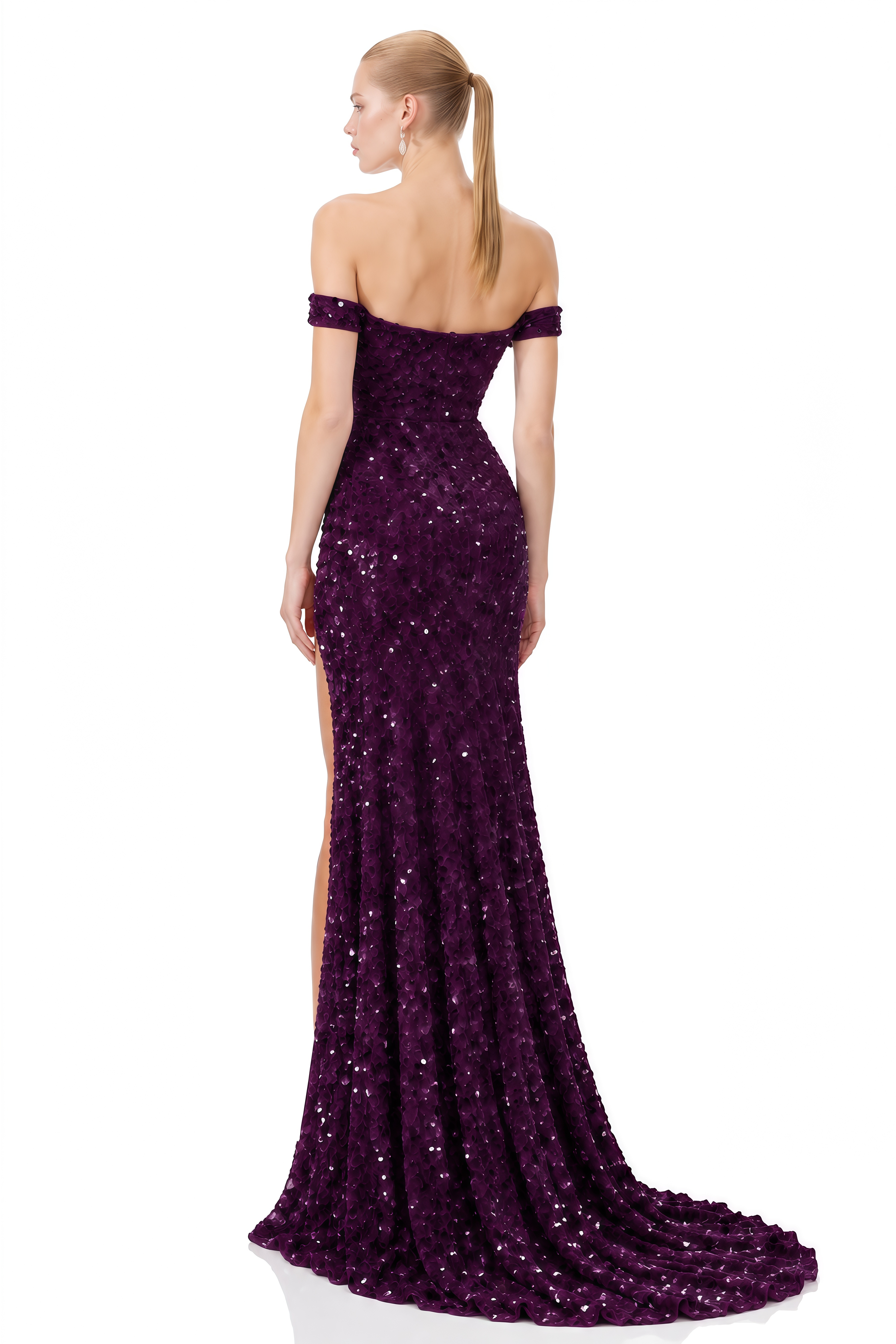 Cordelia Deep Purple Off-Shoulder Sequin Maxi Dress