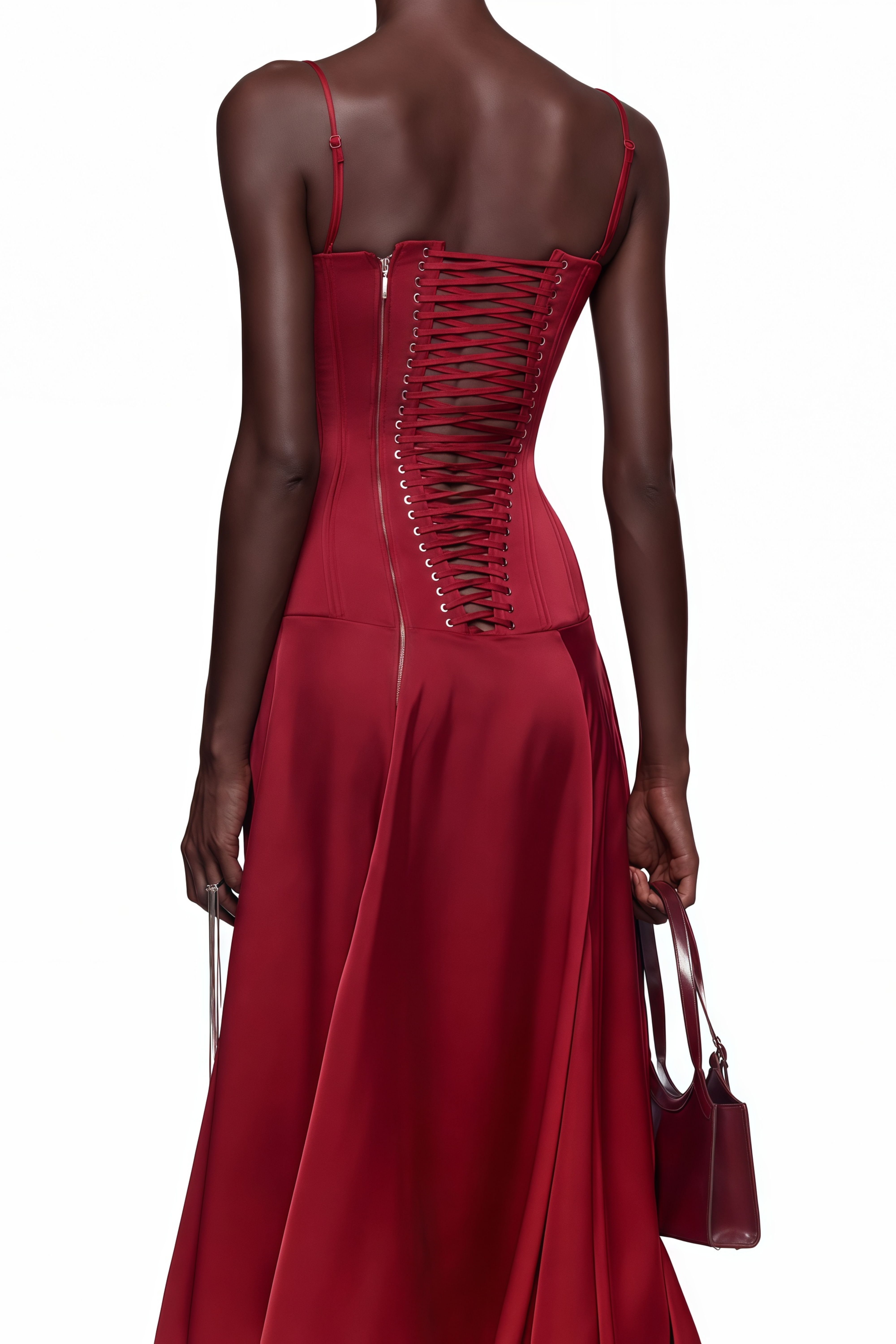 Eulalia Red Sweetheart Neck Asymmetrical Midi Dress