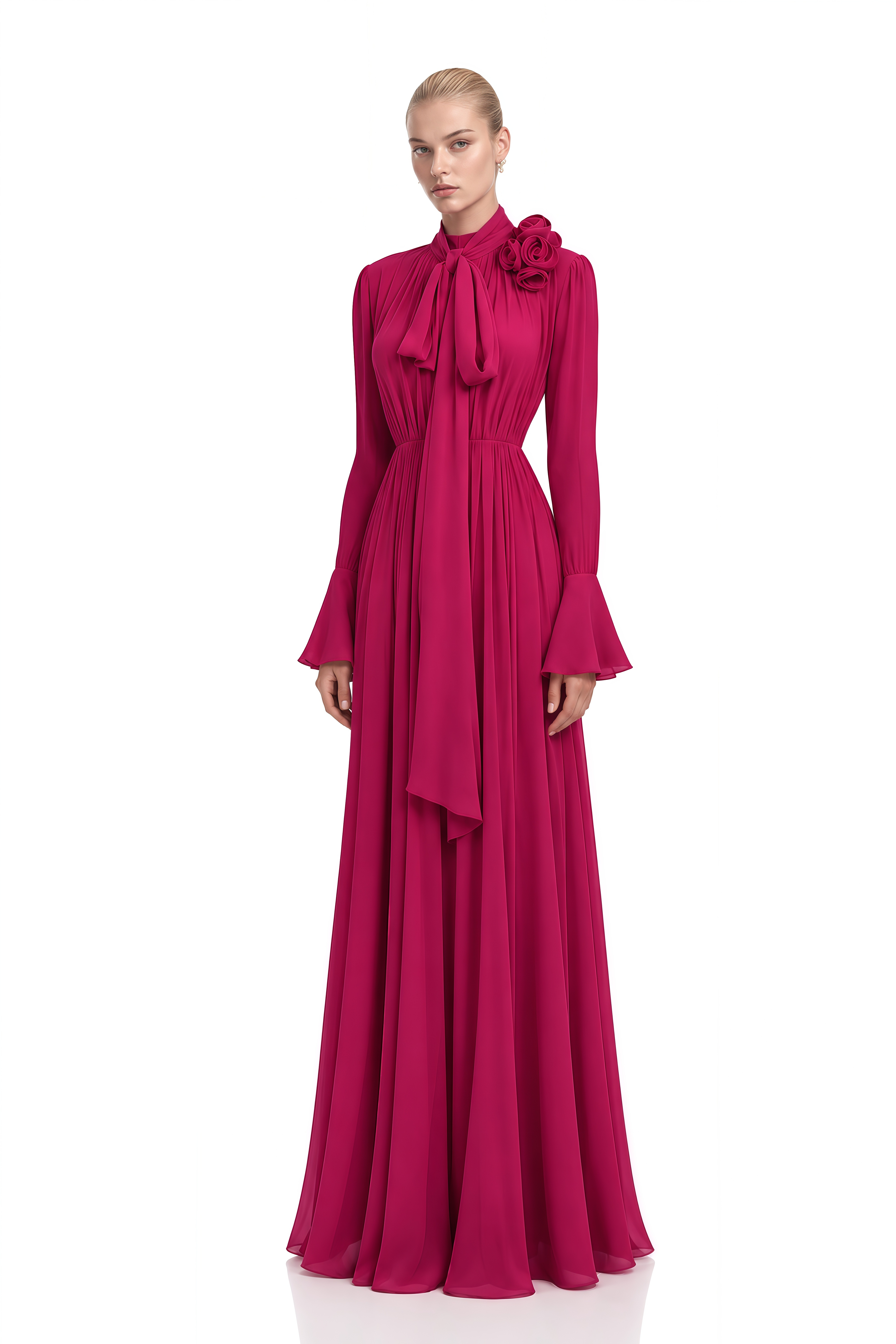 Amara Purple 3D Florals Turtleneck Maxi Dress