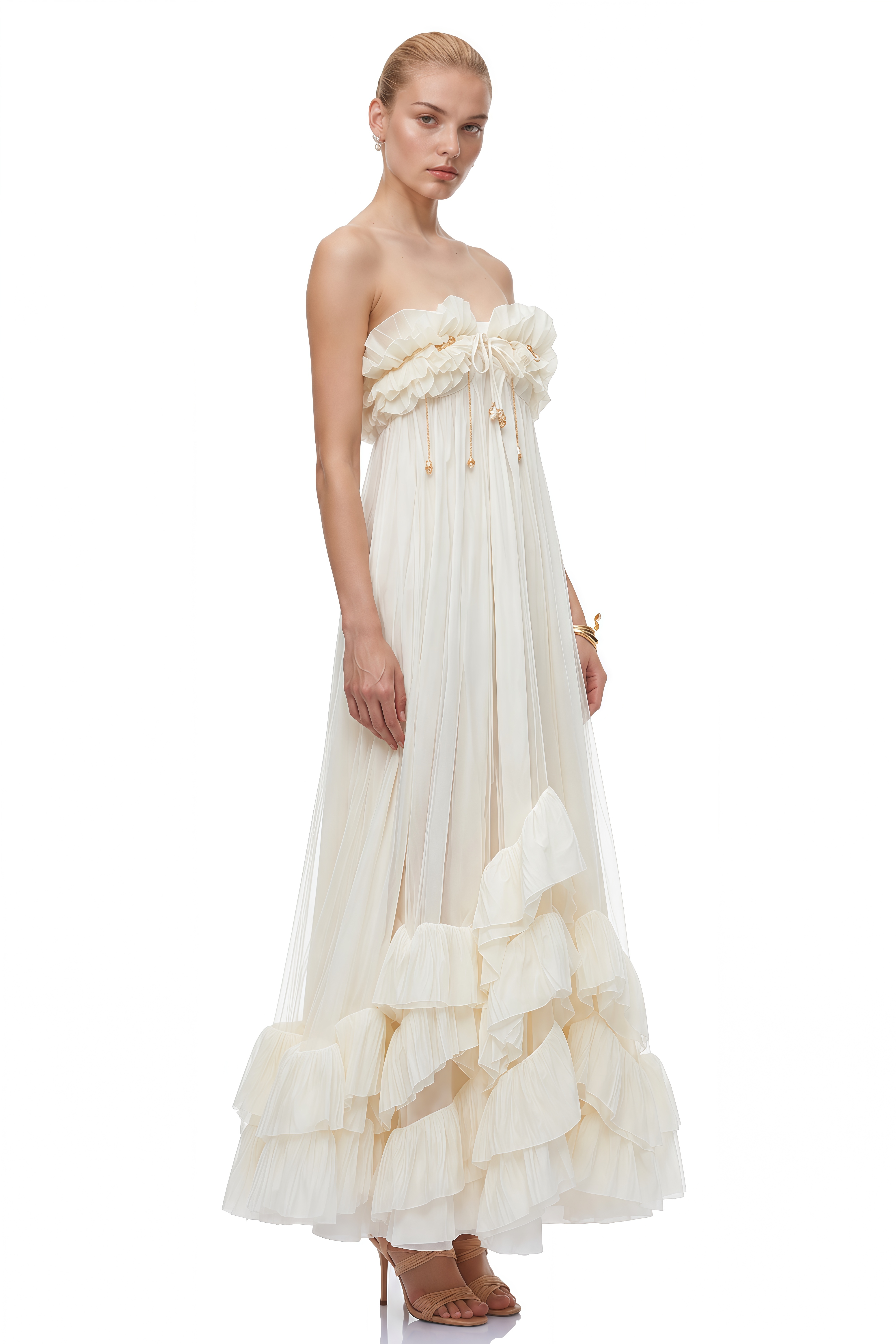 Ivy White Off Shoulder Embellished Maxi Dress