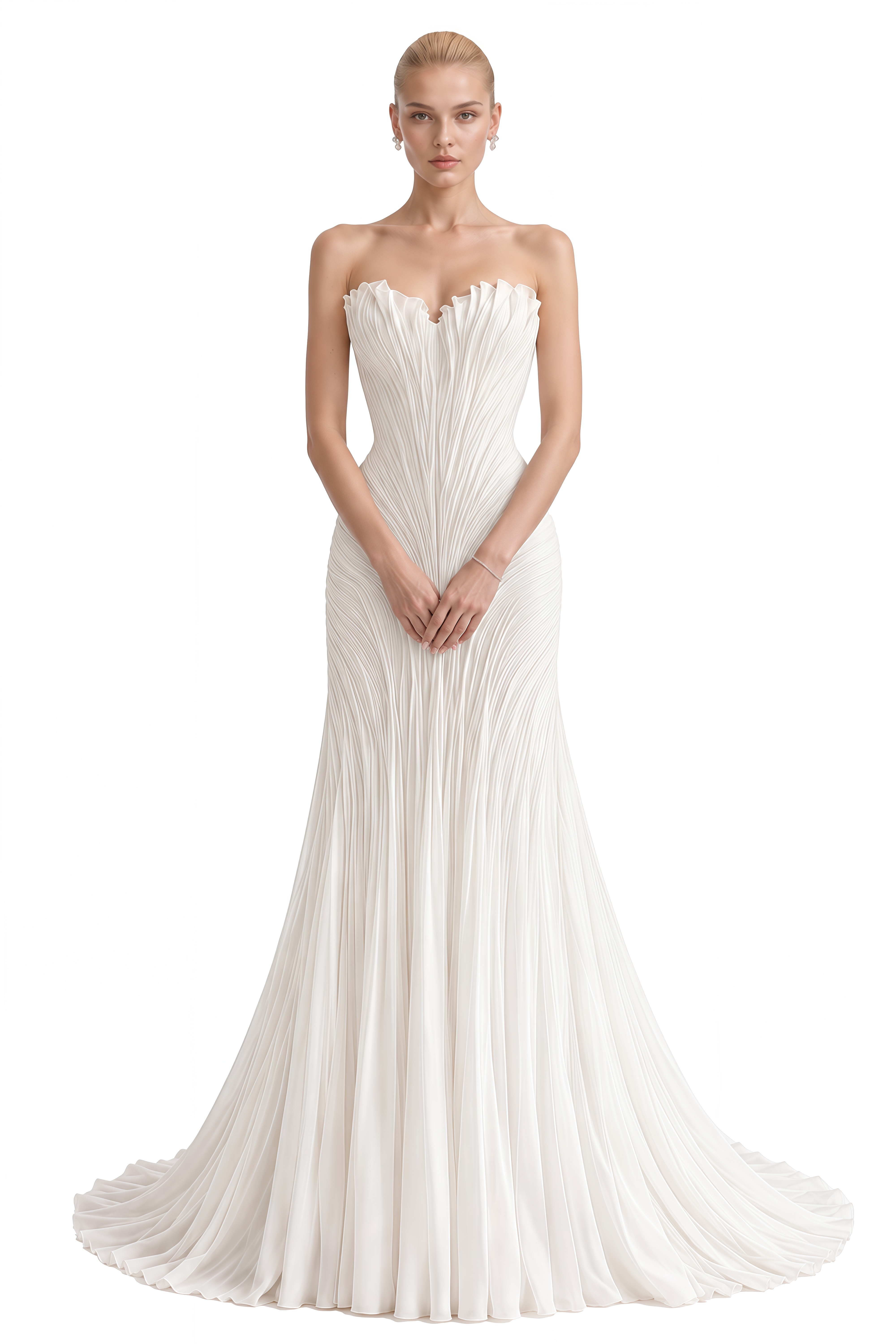 Camille White Strapless Pleated Maxi Dress