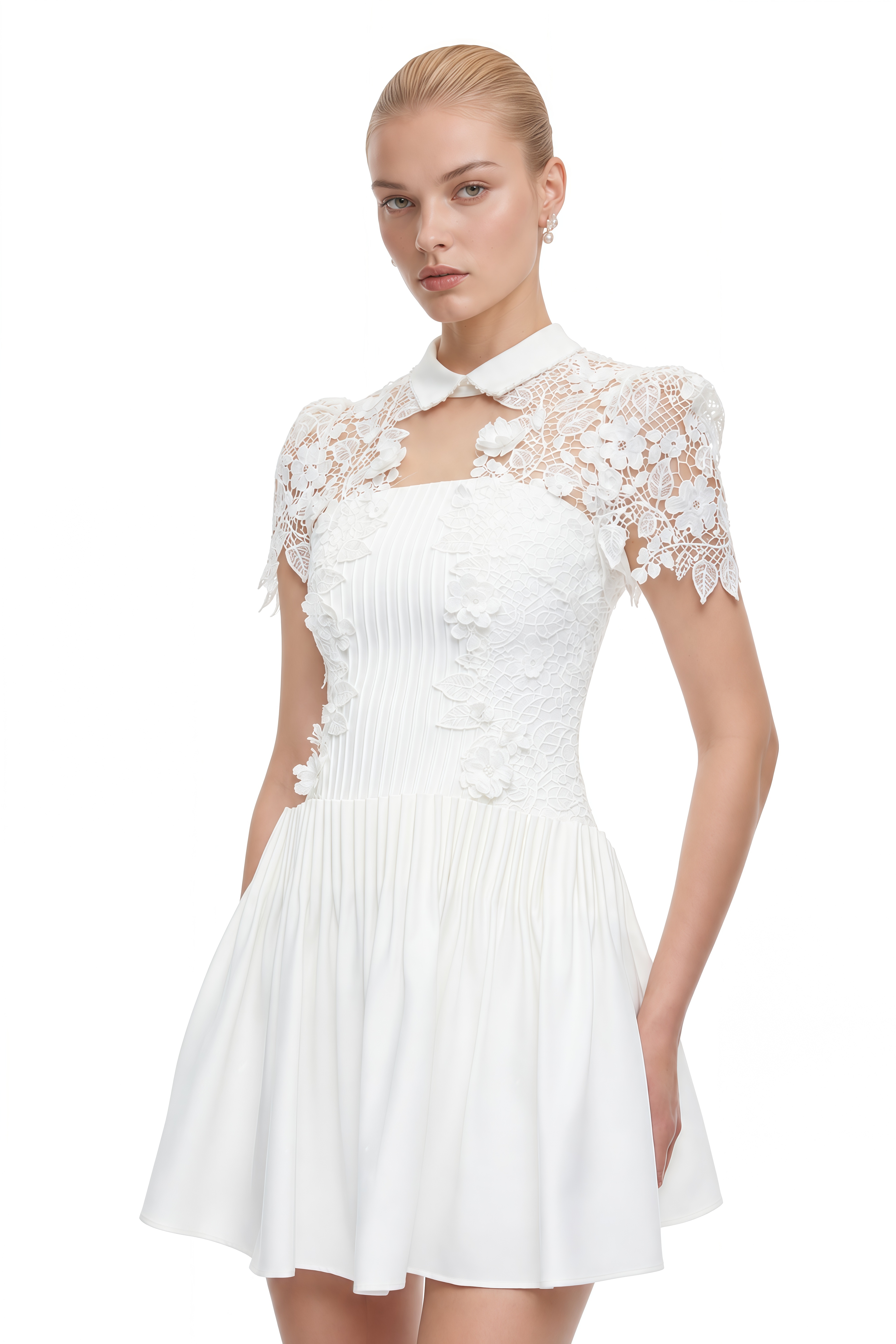 Amy White Floral Lace Appliqué Mini Dress