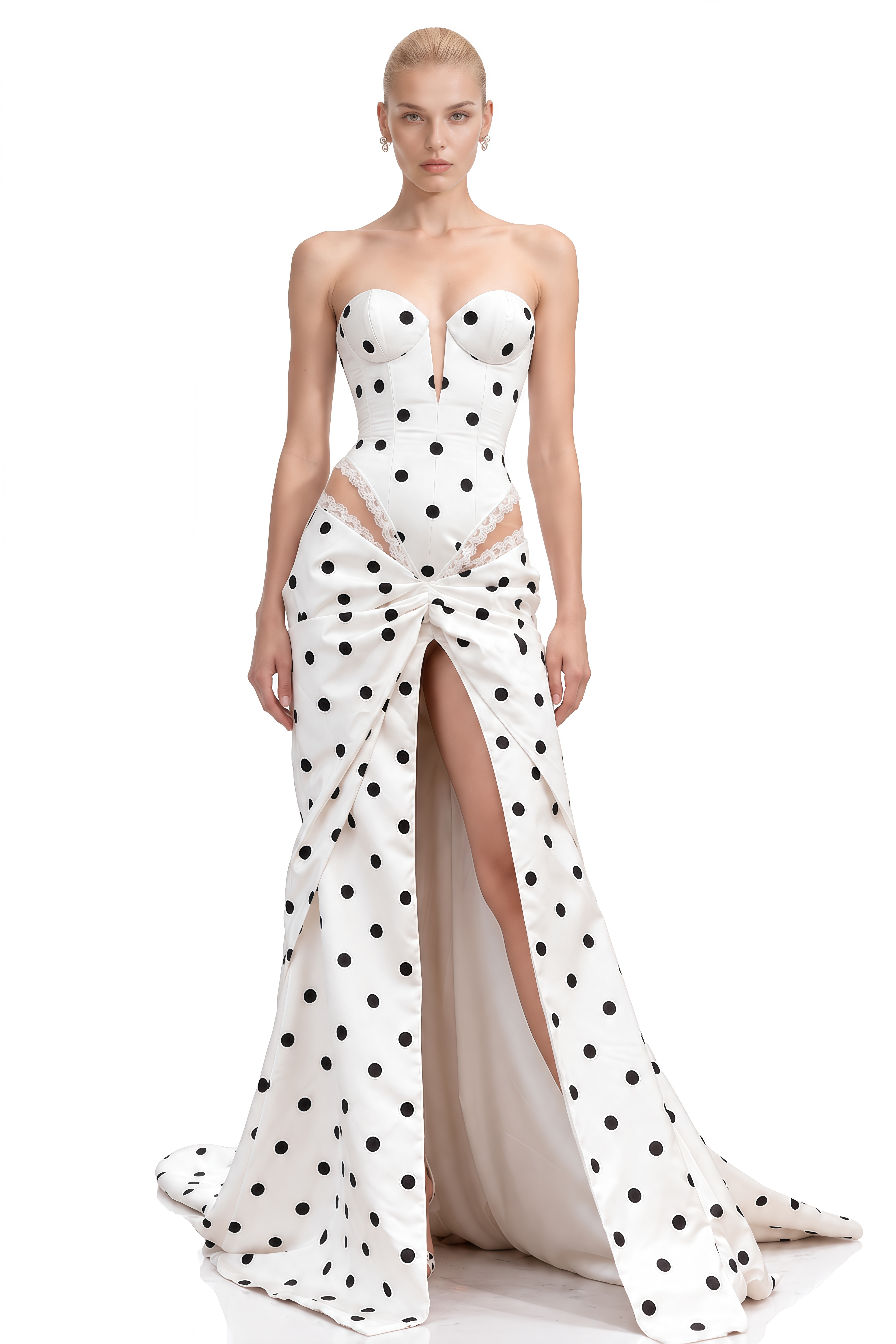 Seraphina White Strapless Polka Dots Maxi Dress