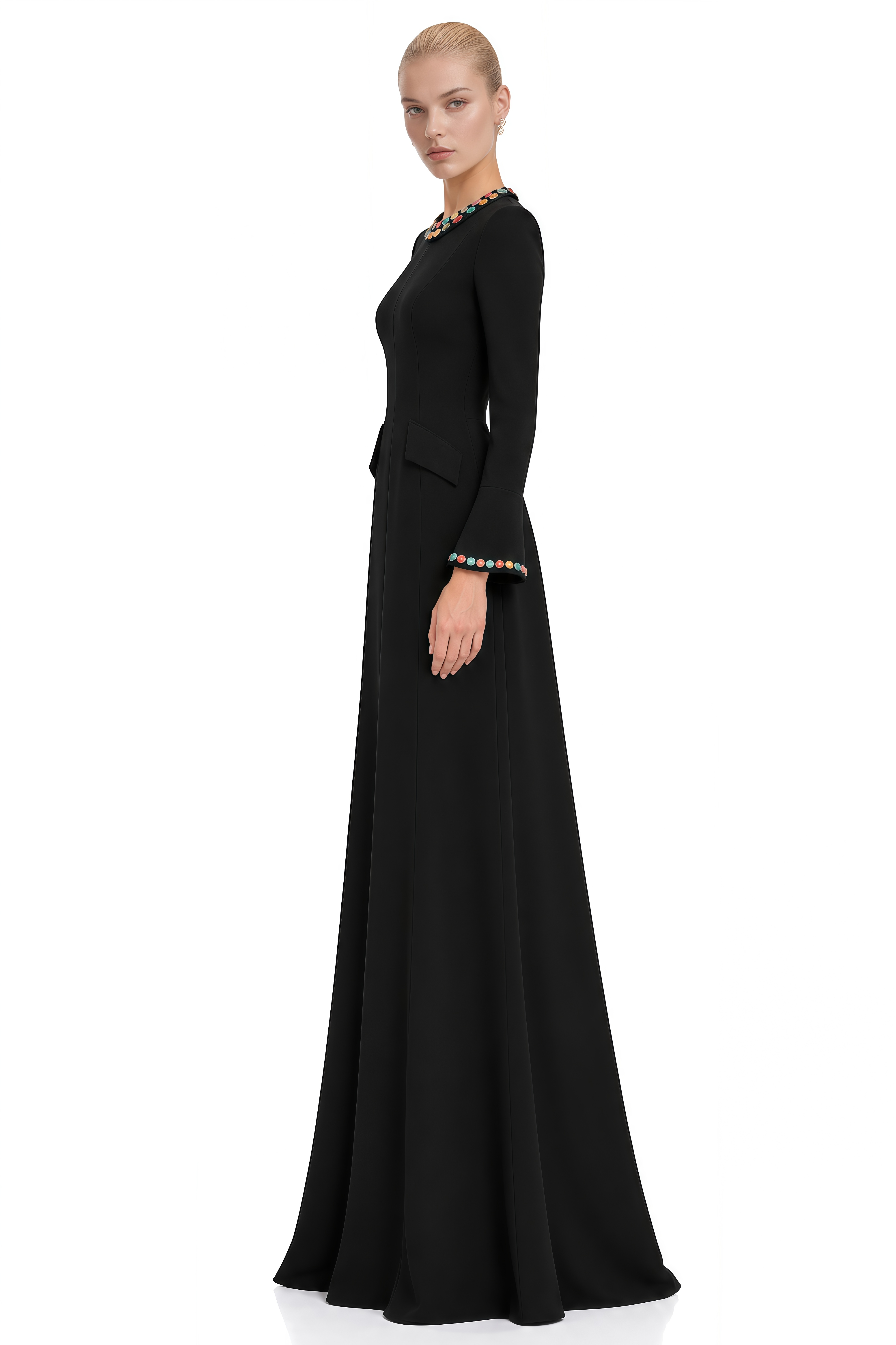 Lucia Black Round Neck Embellished Maxi Dress