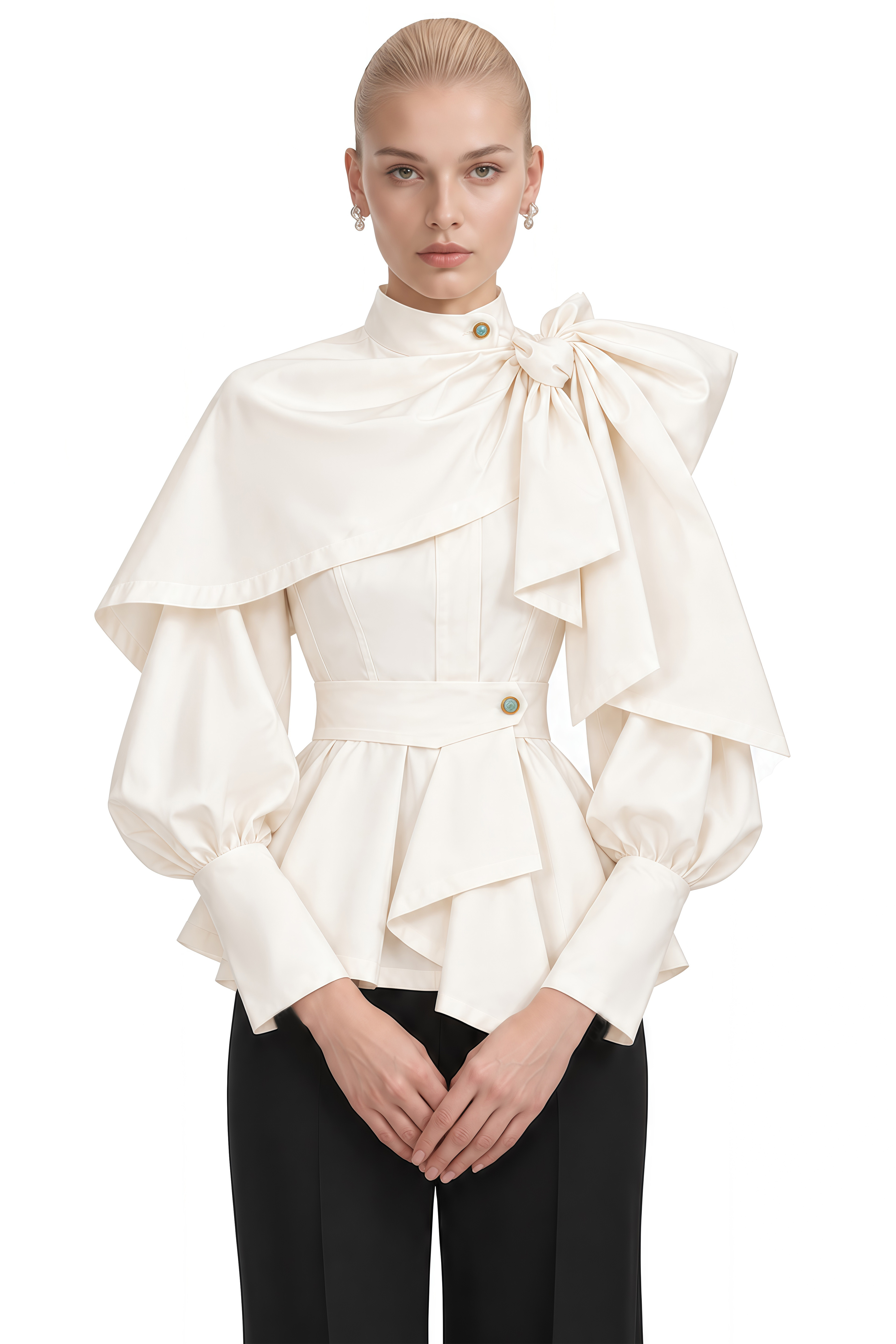 Lorelei Ivory Asymmetrical Bow Blouse