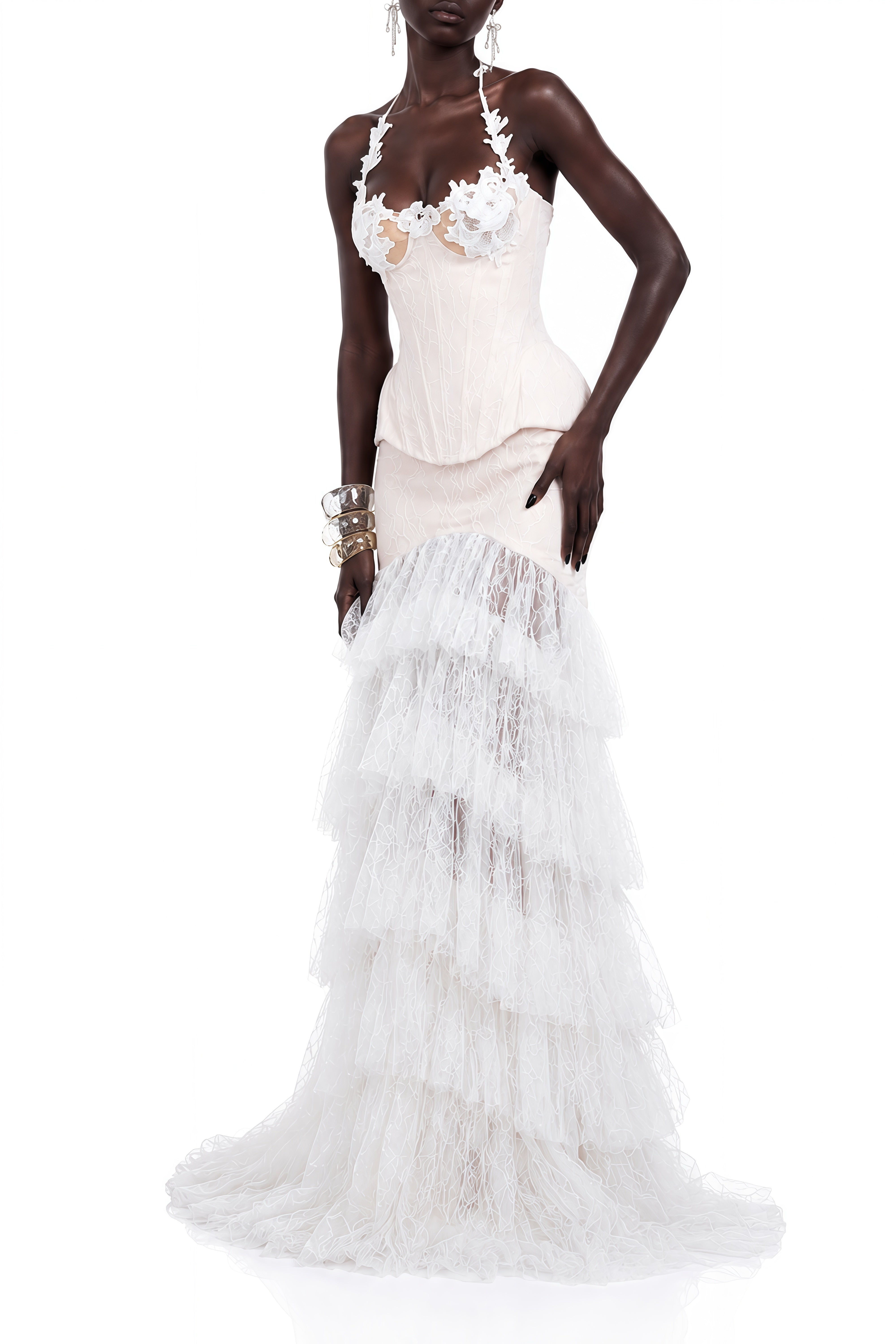 Grace White Halterneck Lace Top & Skirt Set