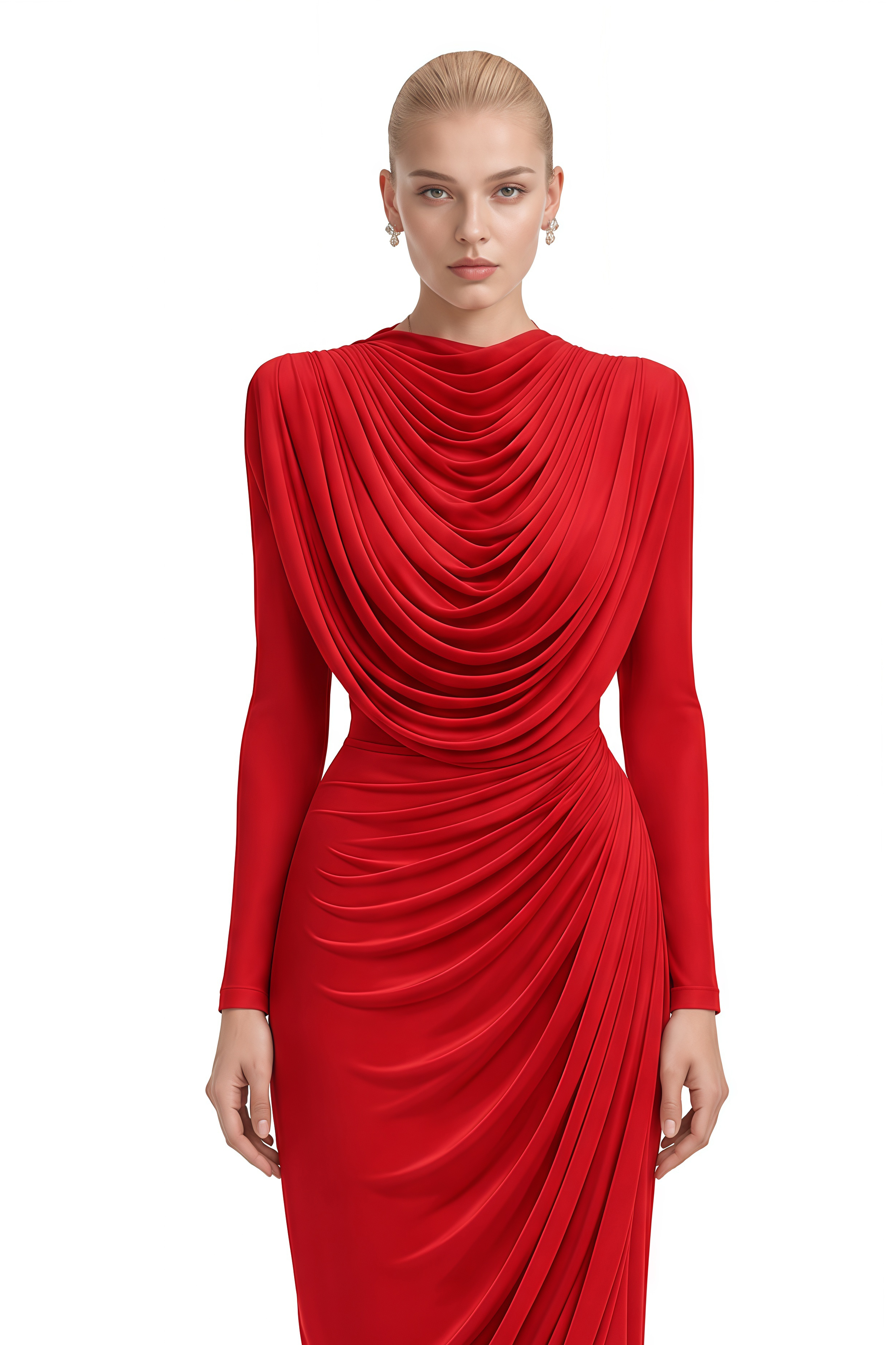 Margaux Red Asymmetric Ruched Maxi Dress