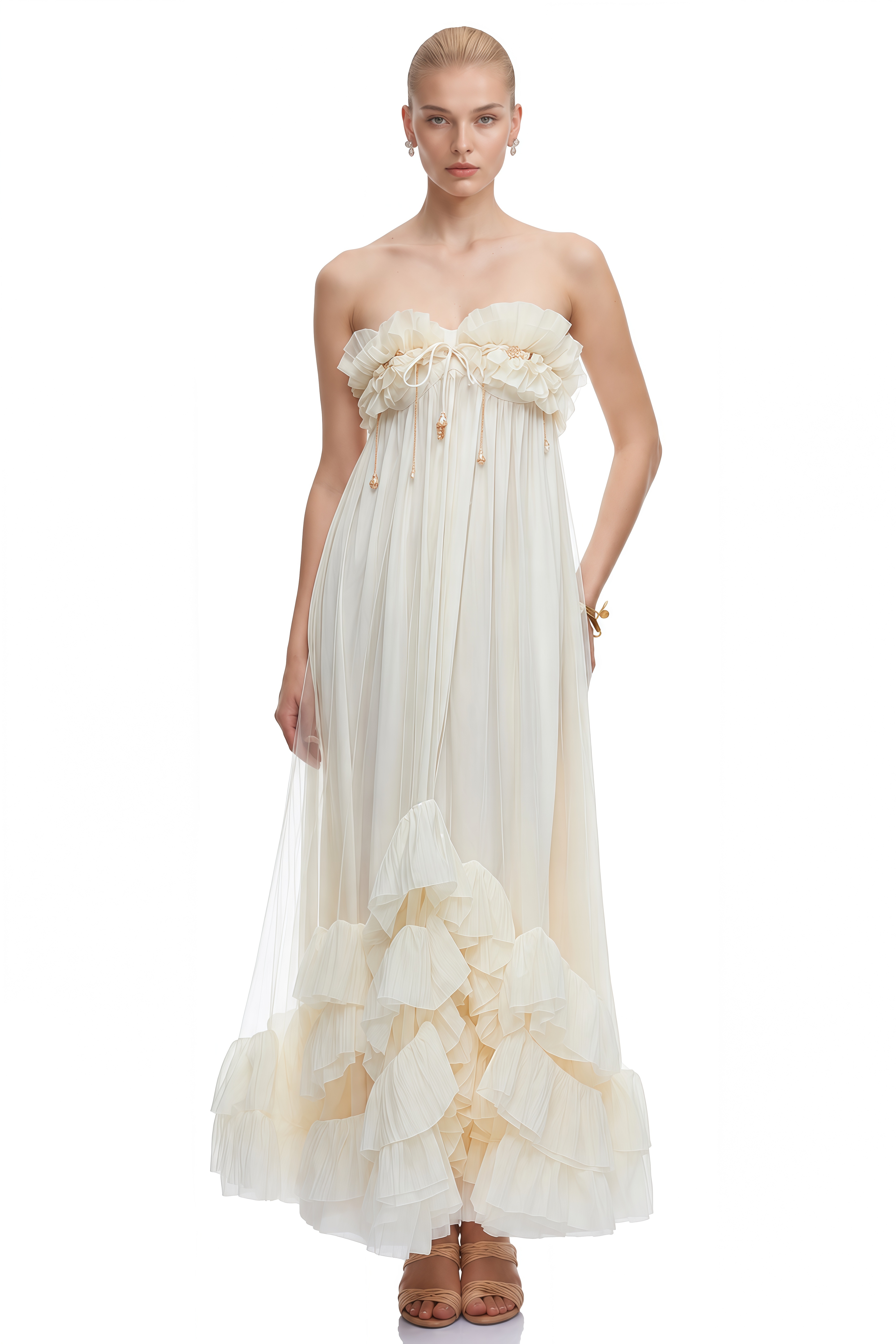 Ivy White Off Shoulder Embellished Maxi Dress