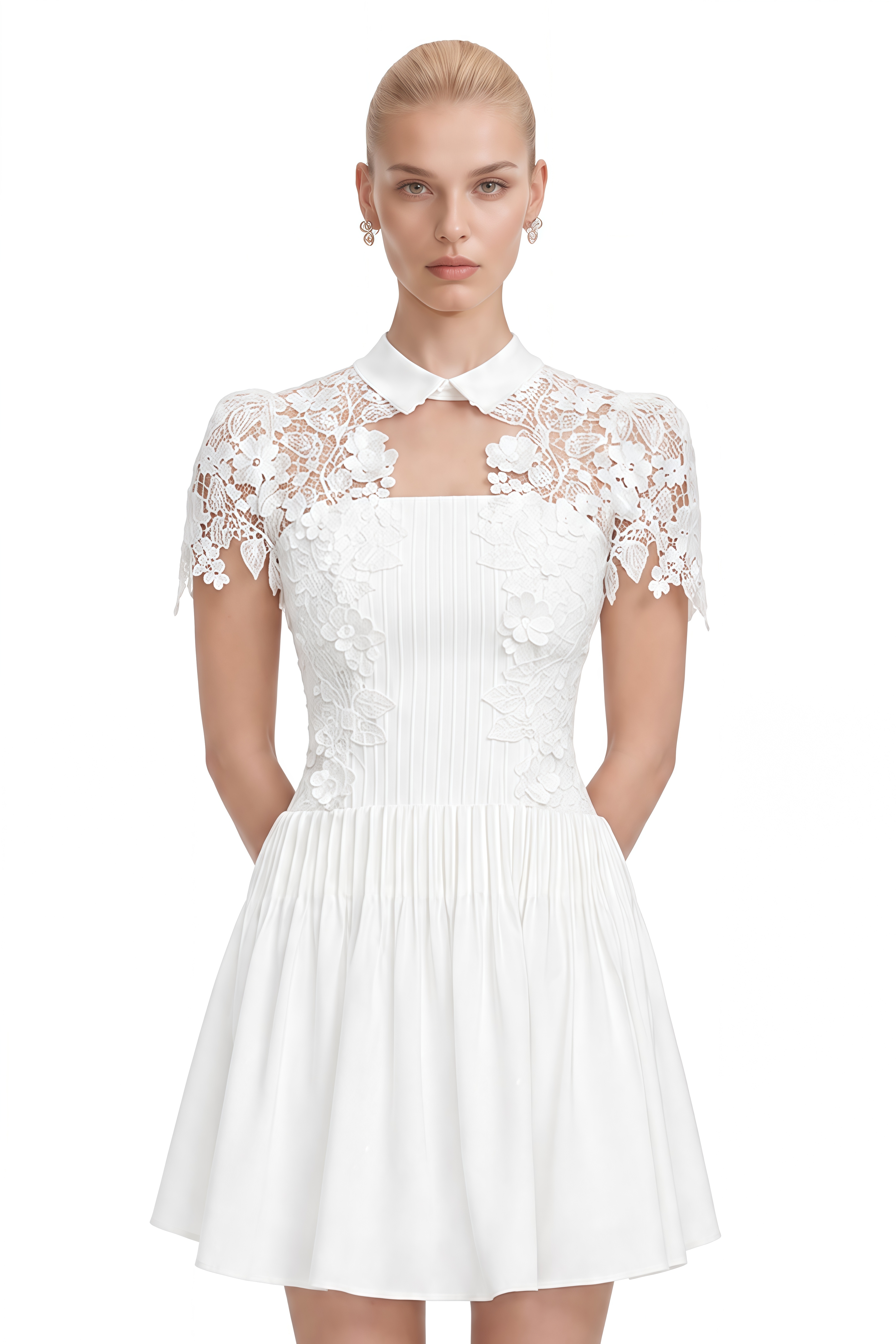 Amy White Floral Lace Appliqué Mini Dress