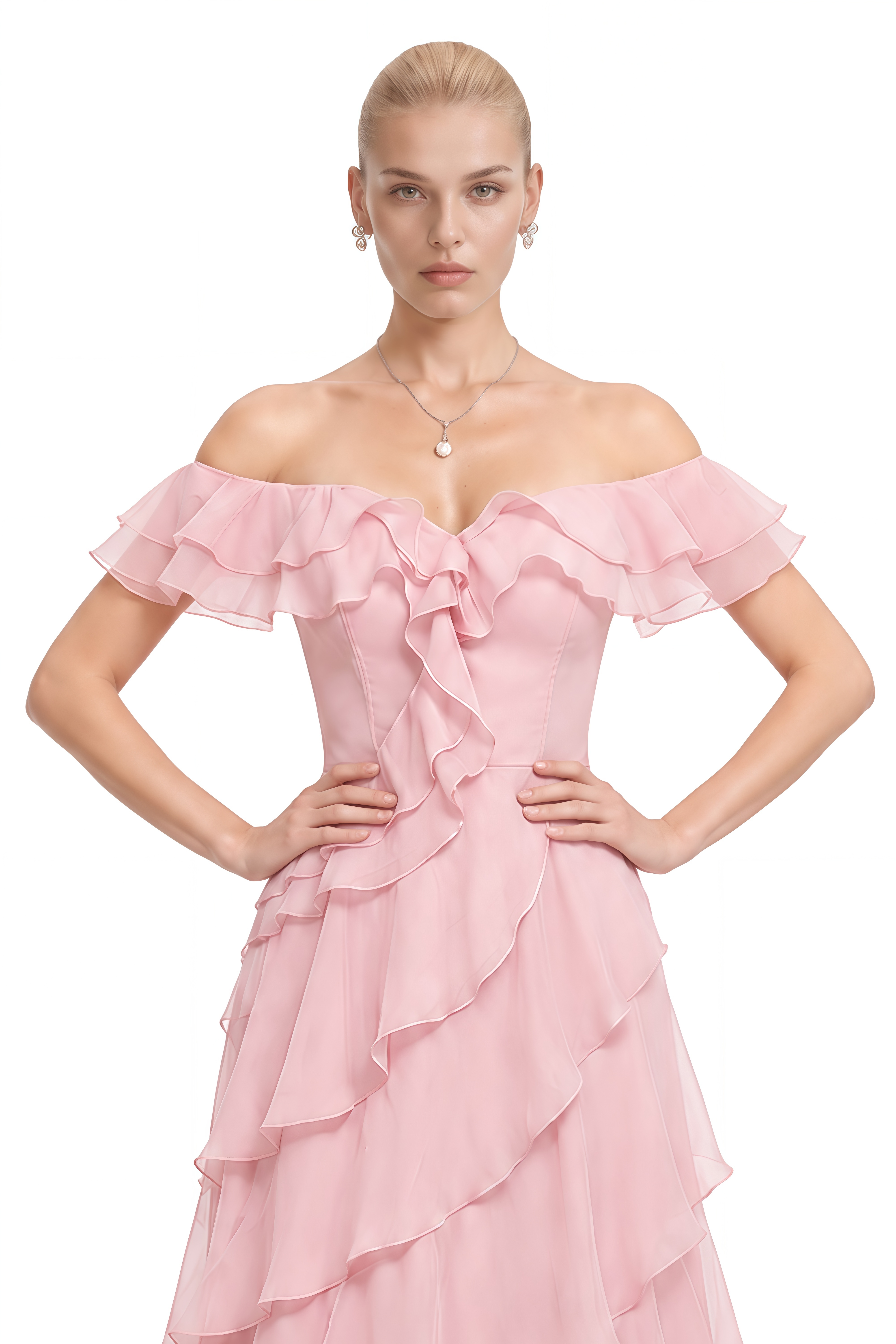 Maren Pink Off-Shoulder Layered Maxi Dress