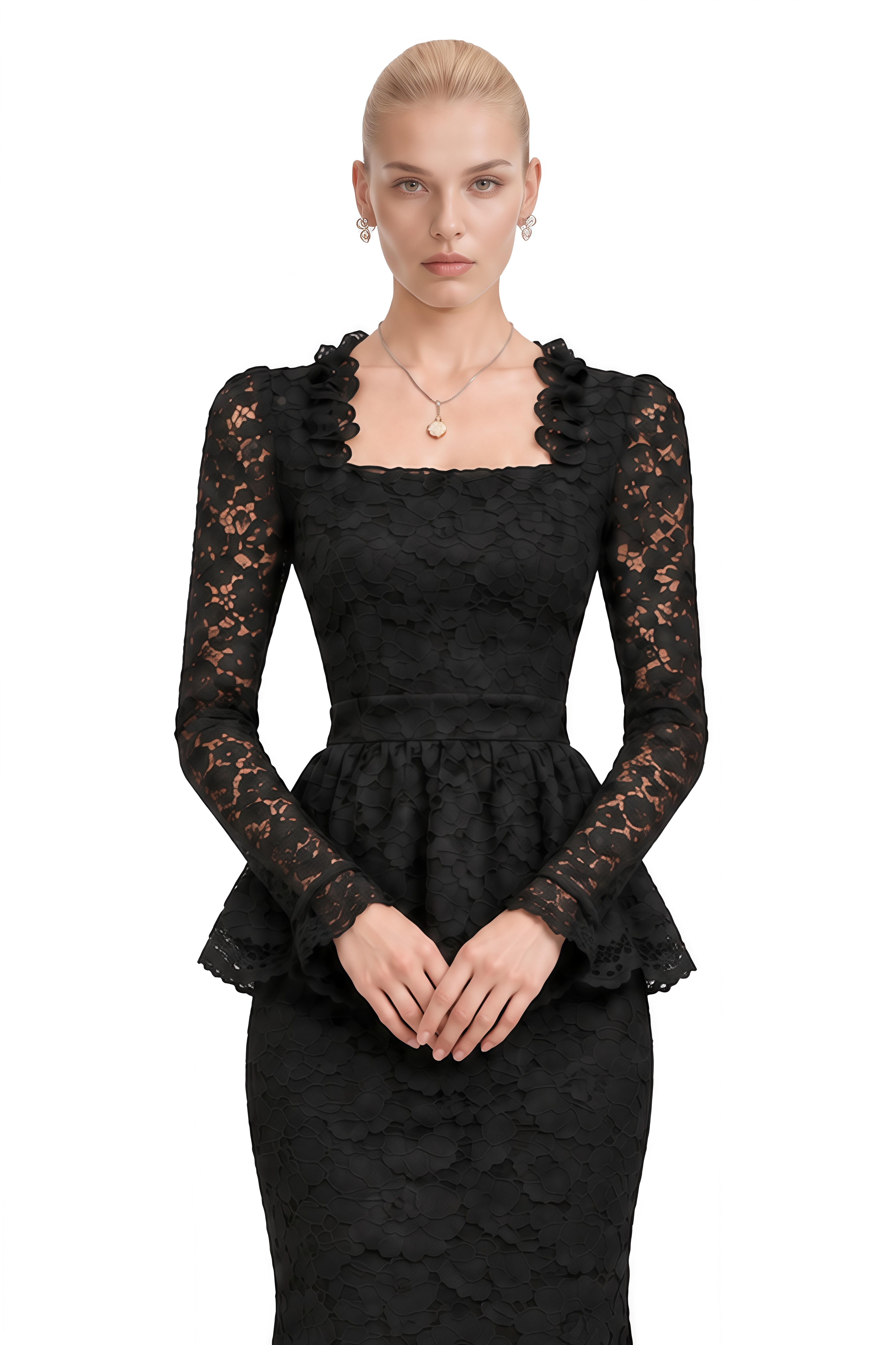 Gigi Black Floral Lace Scalloped Top & Skirt Set