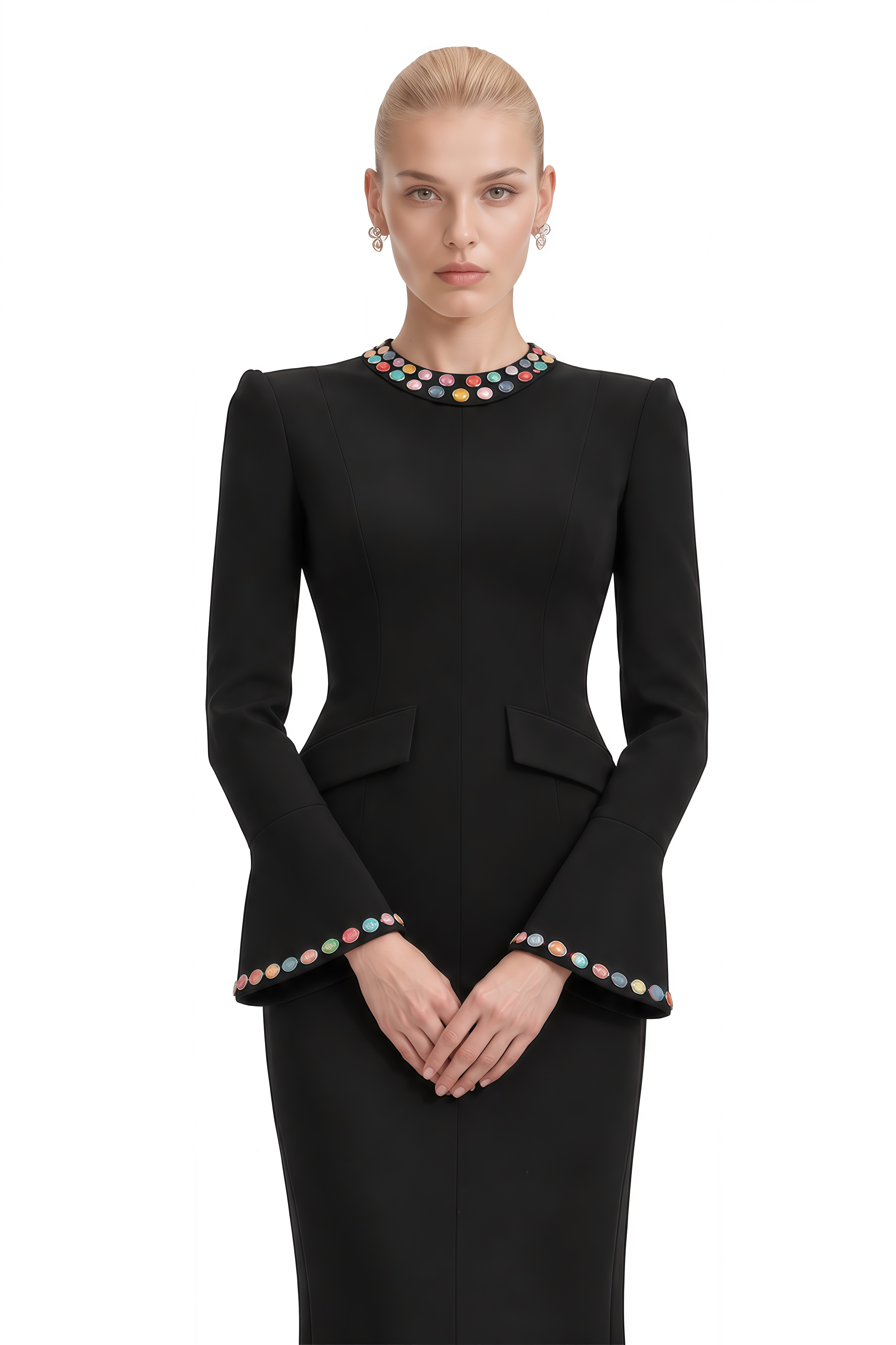 Lucia Black Round Neck Embellished Maxi Dress