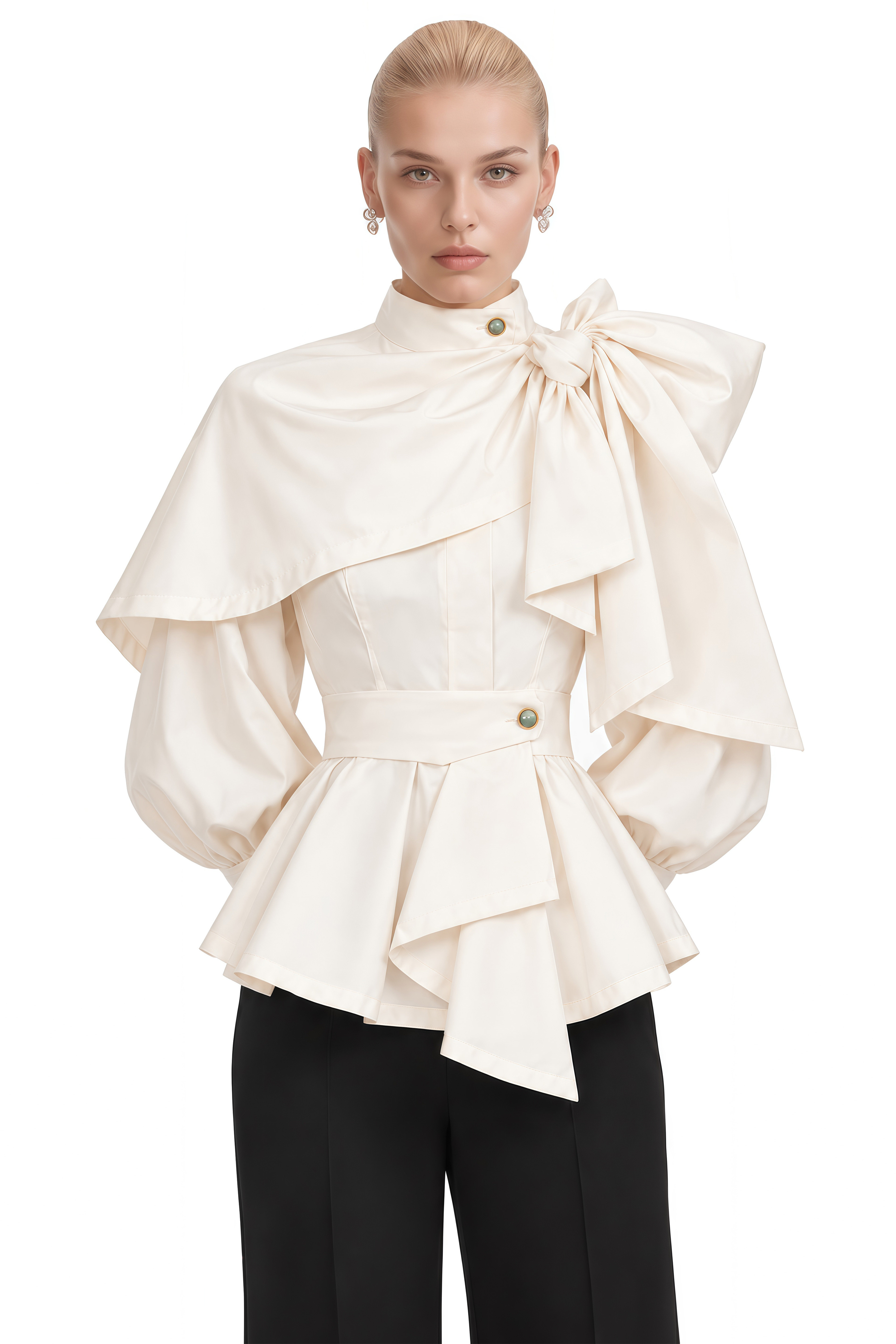 Lorelei Ivory Asymmetrical Bow Blouse