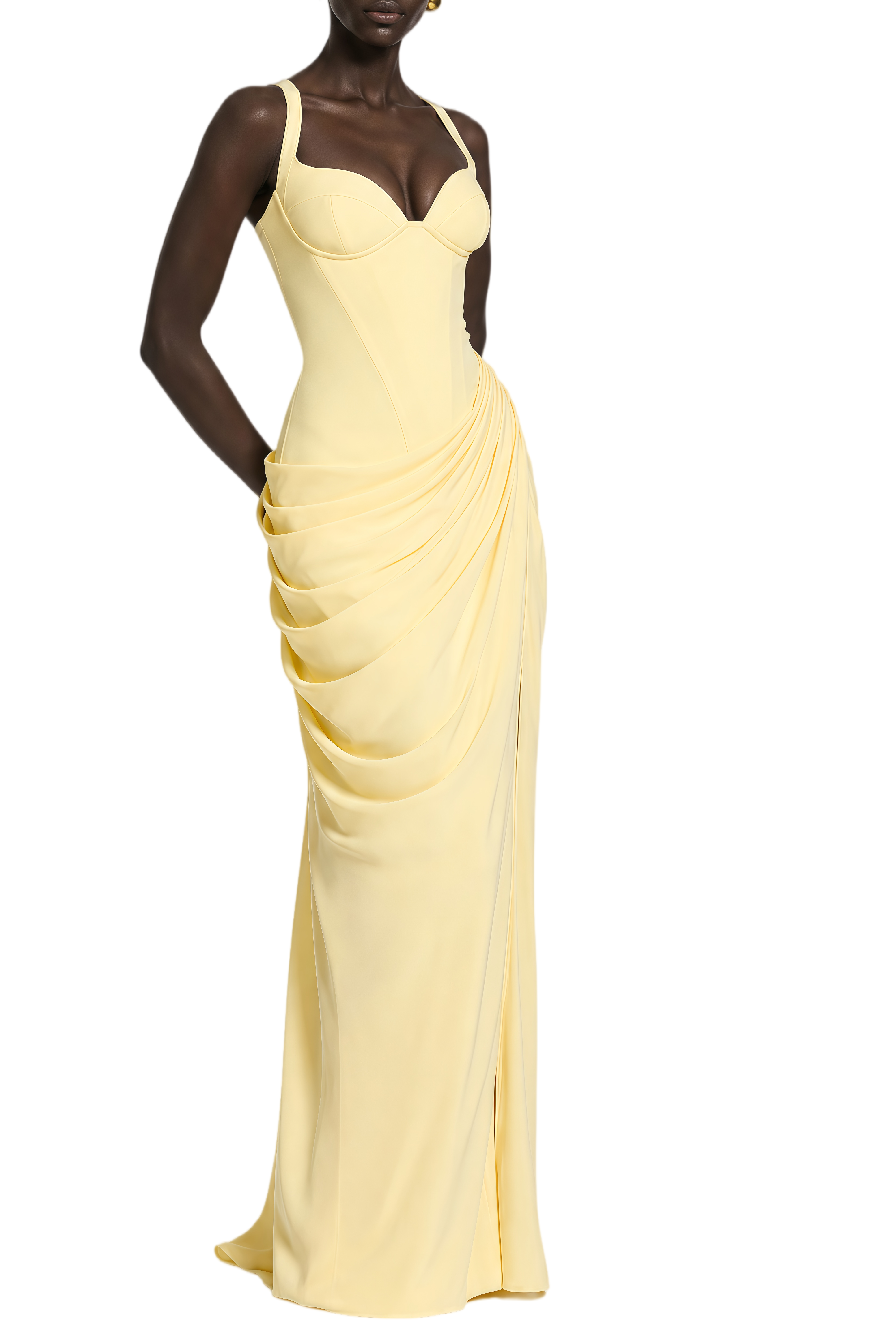 Rosamund Yellow Sleeveless Ruched Maxi Dress